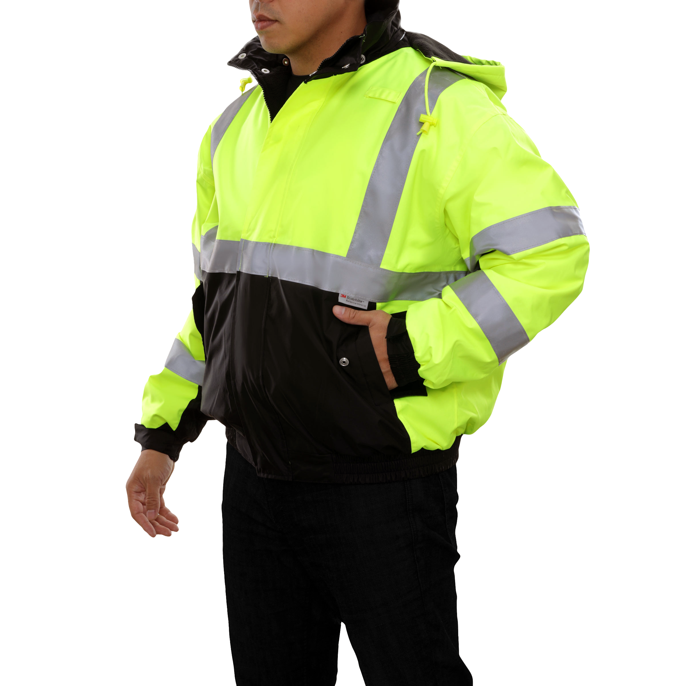 Safety Jacket Hi Vis Bomber Breathable Waterproof Hood Lime 2-Tone-eSafety Supplies, Inc