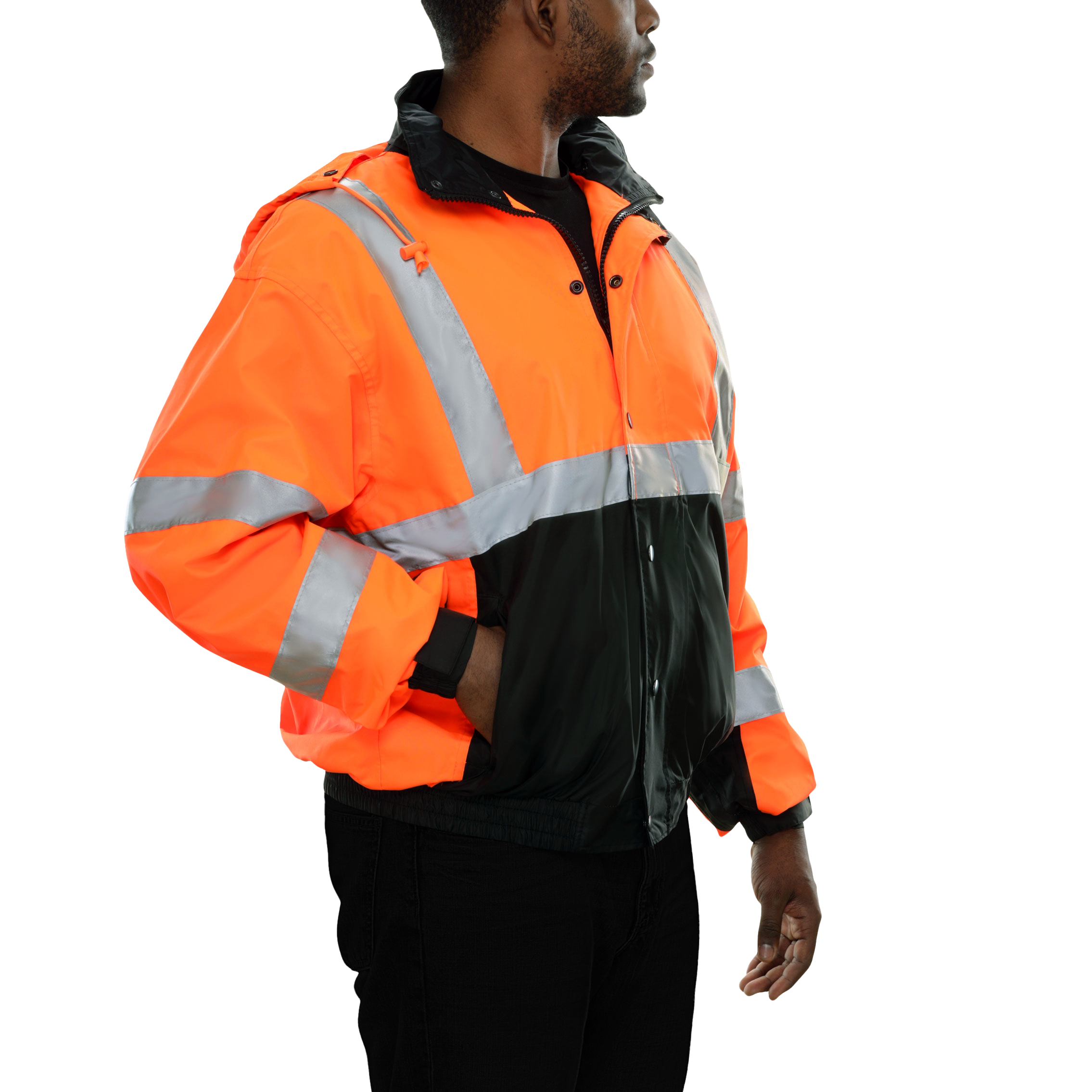 Safety Jacket Hi Vis Bomber Zip-Out Liner Breathable Waterproof Orange & Black-eSafety Supplies, Inc