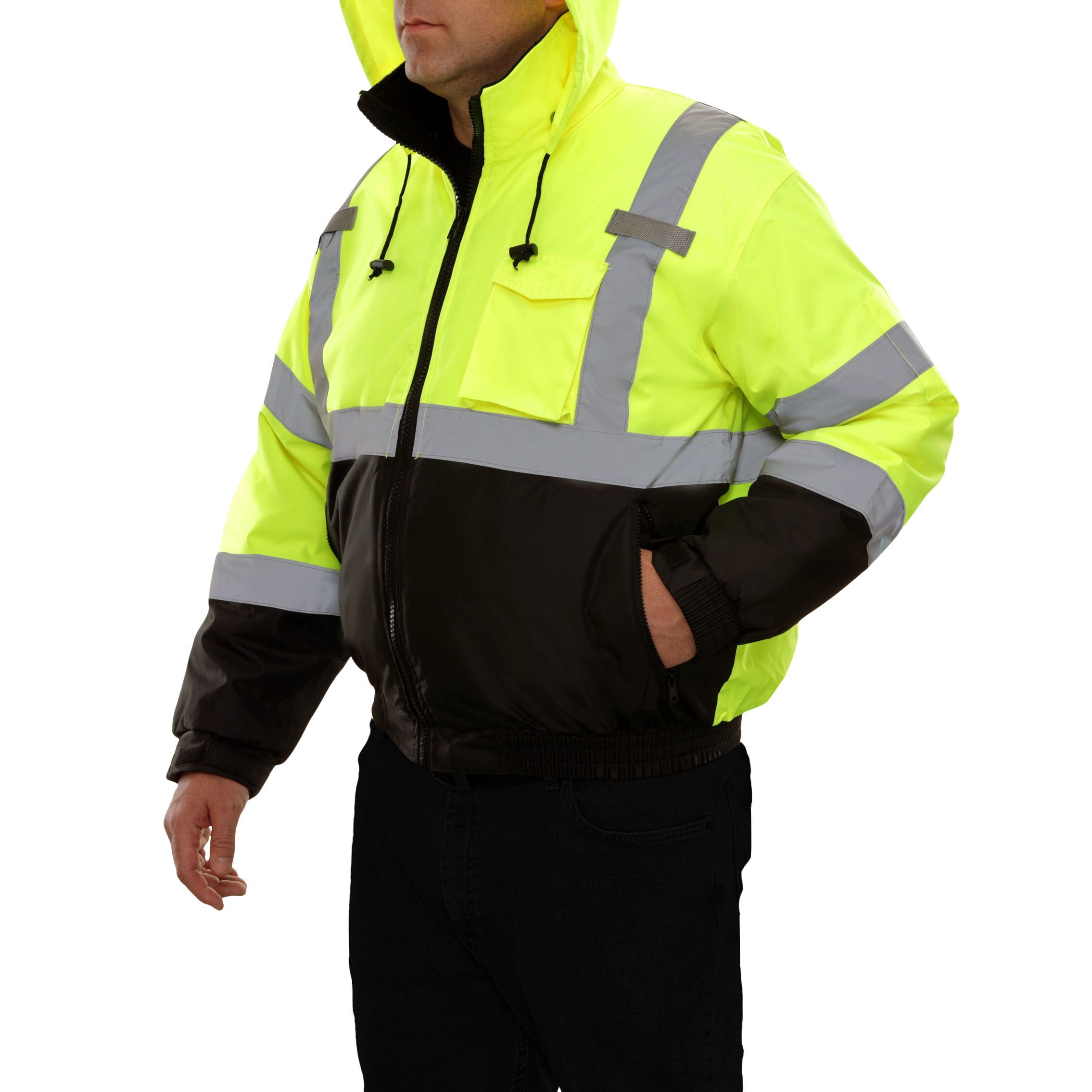 Safety Jacke Hi Vis Bomber Adjustable Hood Waterproof-eSafety Supplies, Inc