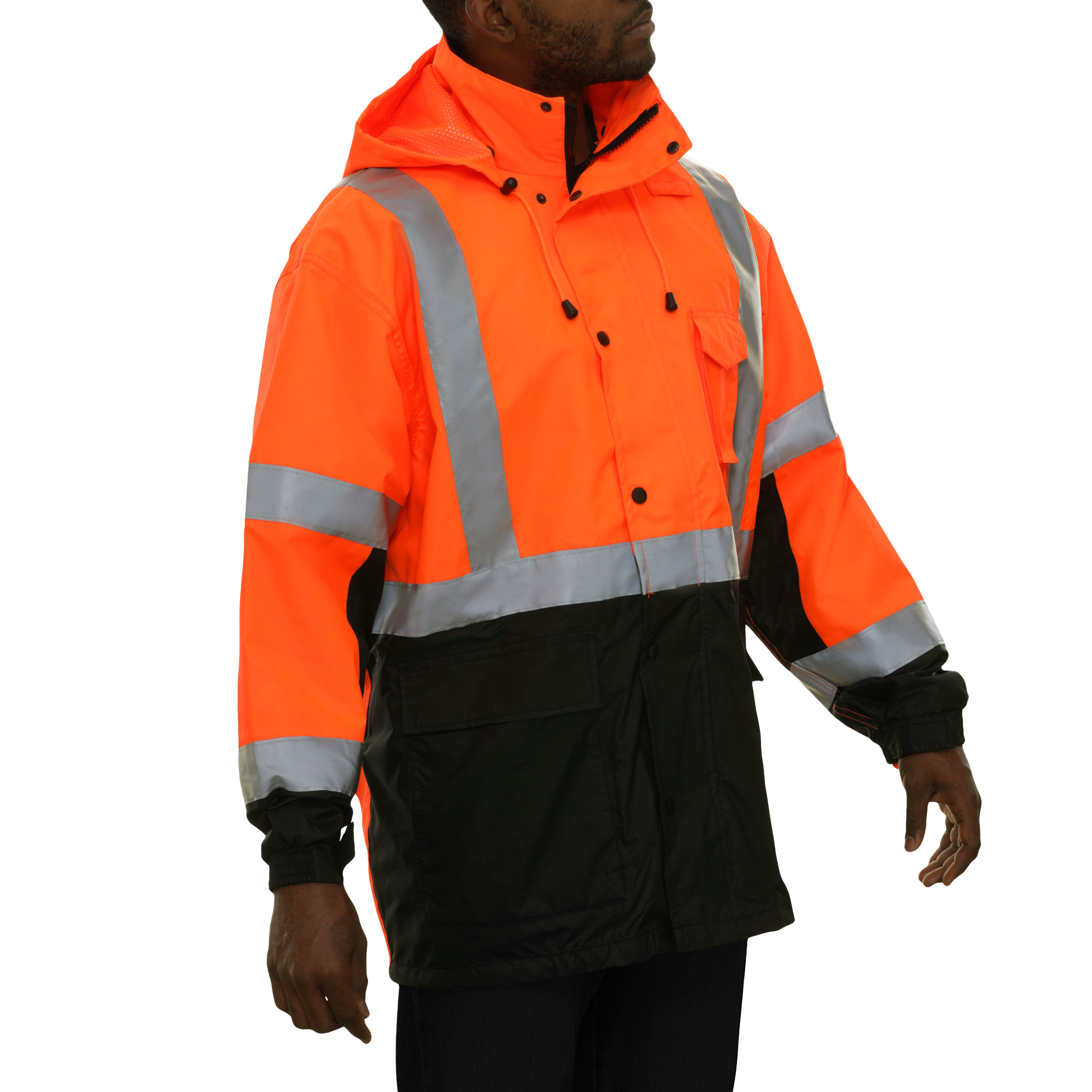 Safety Jacket Hi Vis Parka Breathable Waterproof Hooded 2-Tone Orange-eSafety Supplies, Inc