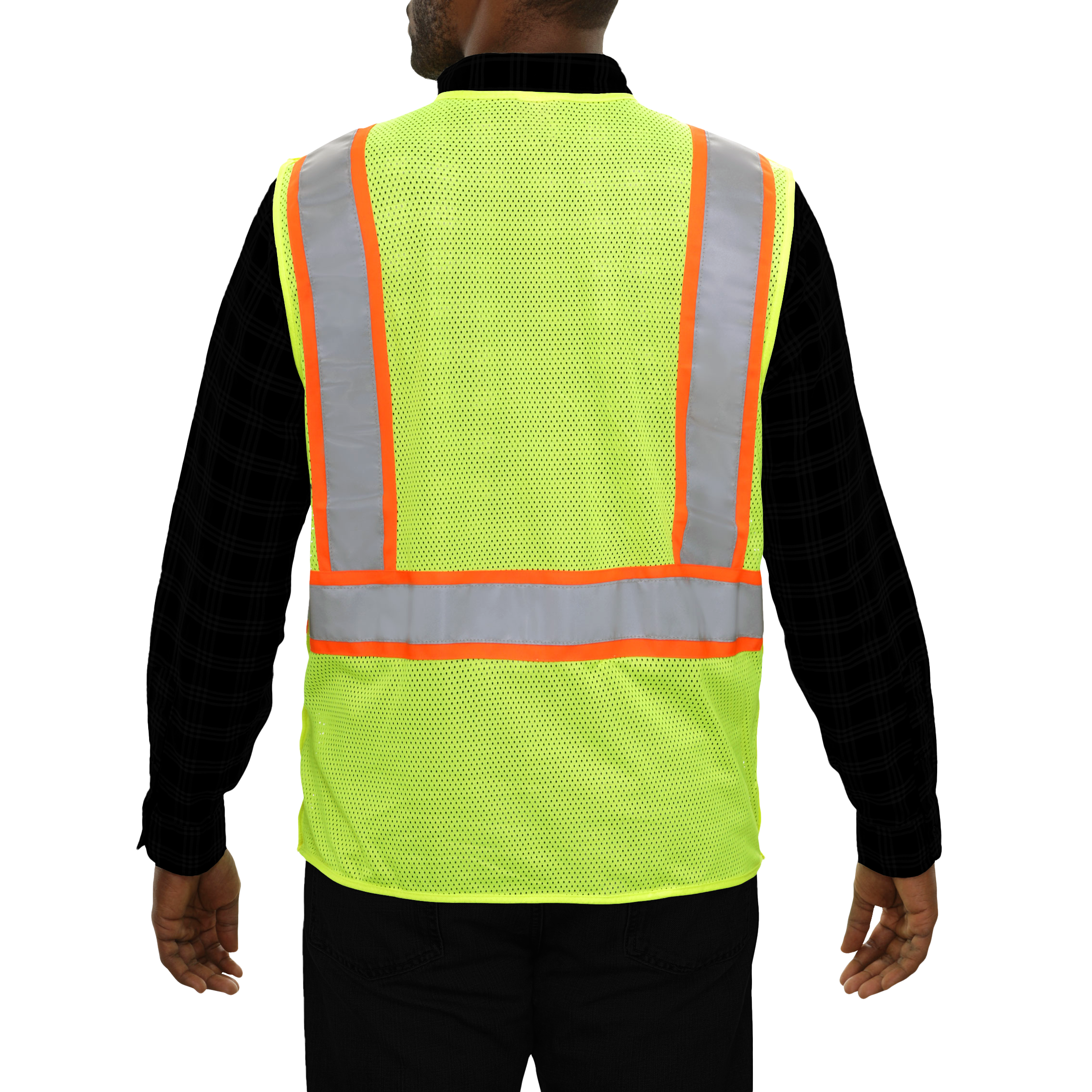 Safety Vest Hi Vis Vest 5pt Breakaway Zip Lime Mesh Contrasting DOT-eSafety Supplies, Inc
