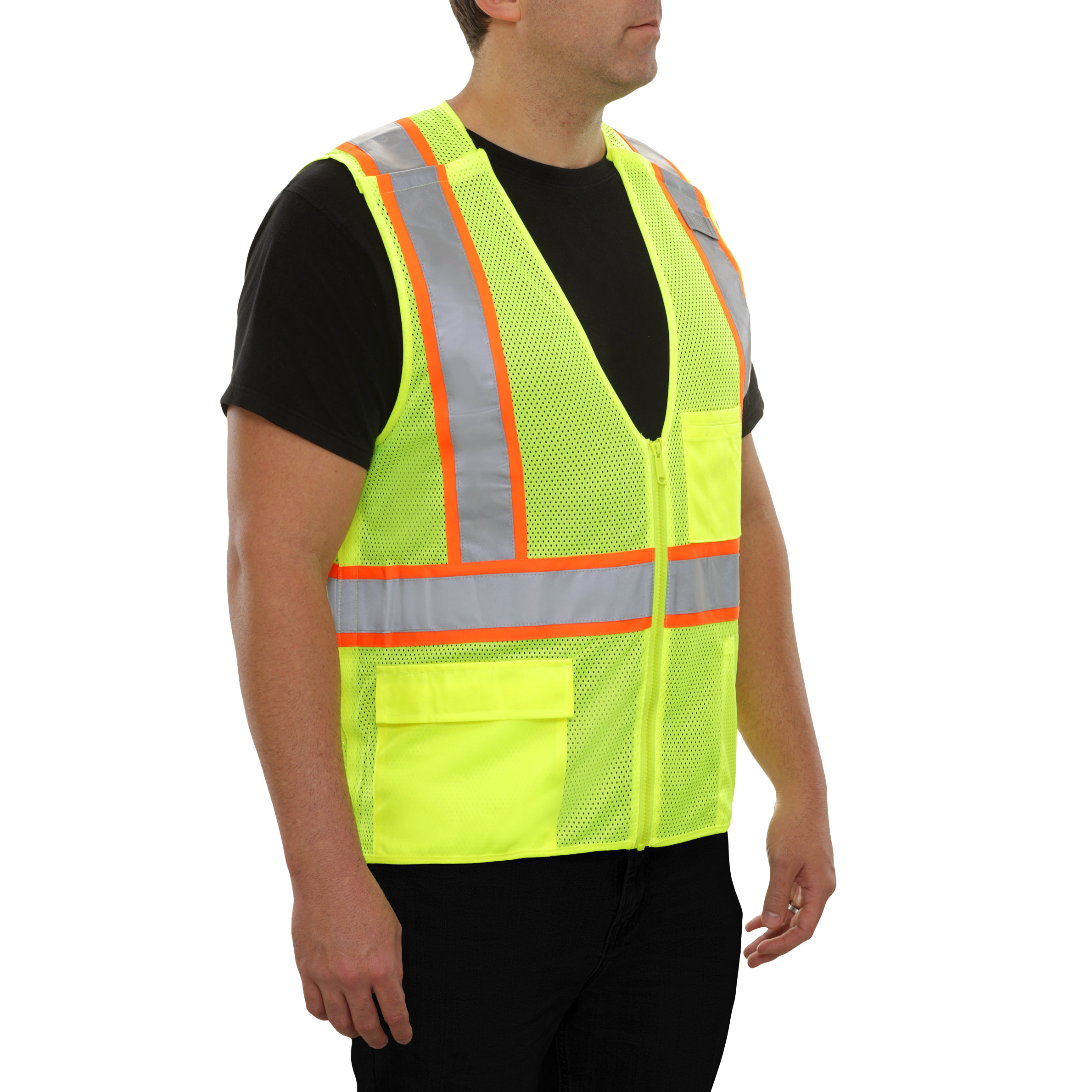 Safety Vest Hi Vis Vest 5pt Breakaway X-Back Zip Lime Mesh DOT-eSafety Supplies, Inc