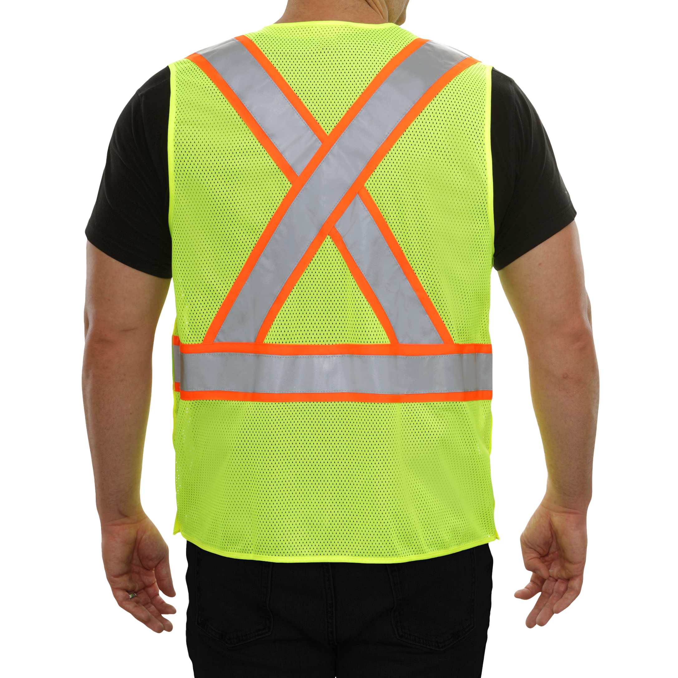 Safety Vest Hi Vis Vest 5pt Breakaway X-Back Zip Lime Mesh DOT-eSafety Supplies, Inc