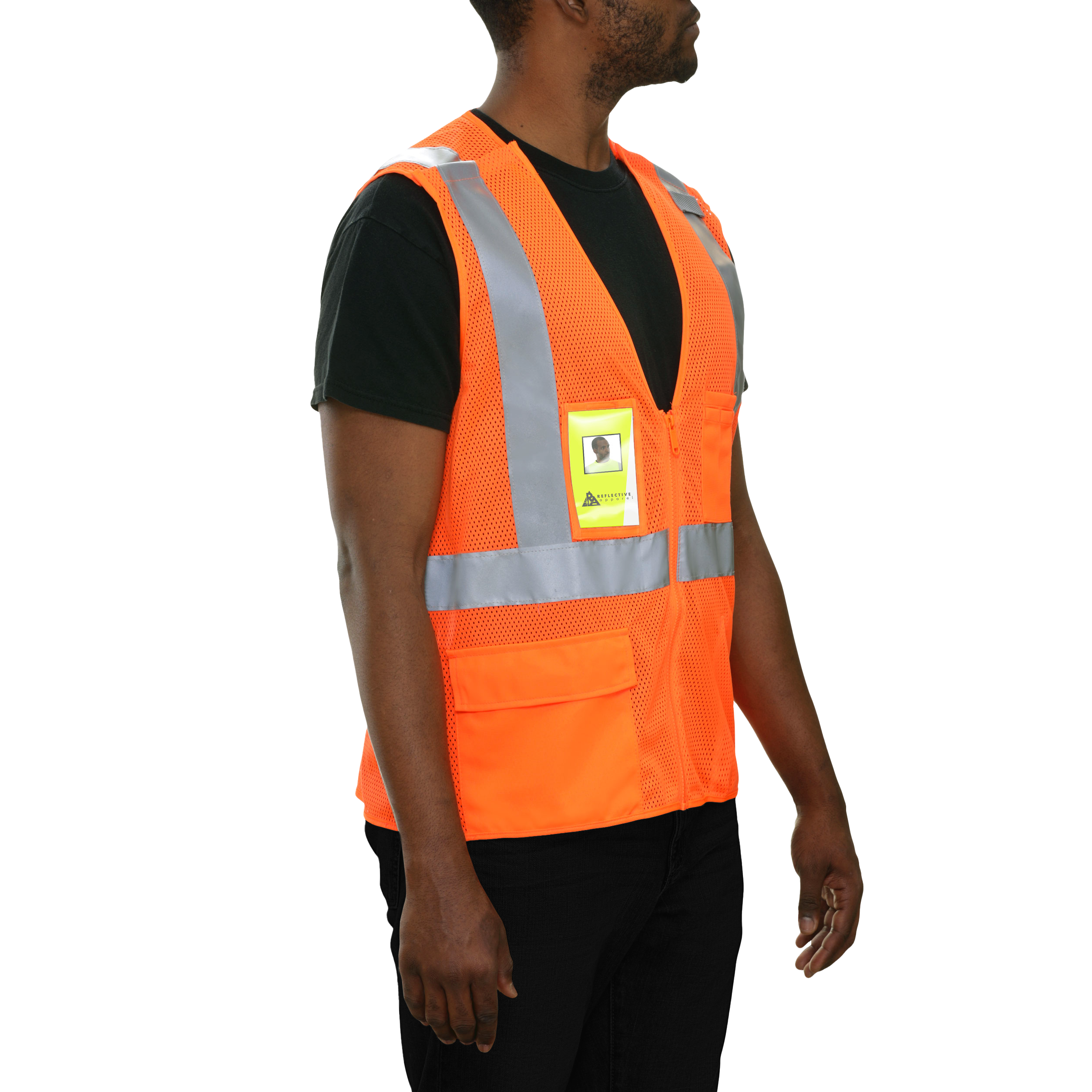 Safety Vest Hi Vis Vest Clear ID Pocket 5pt Breakaway Orange Zip Mesh-eSafety Supplies, Inc