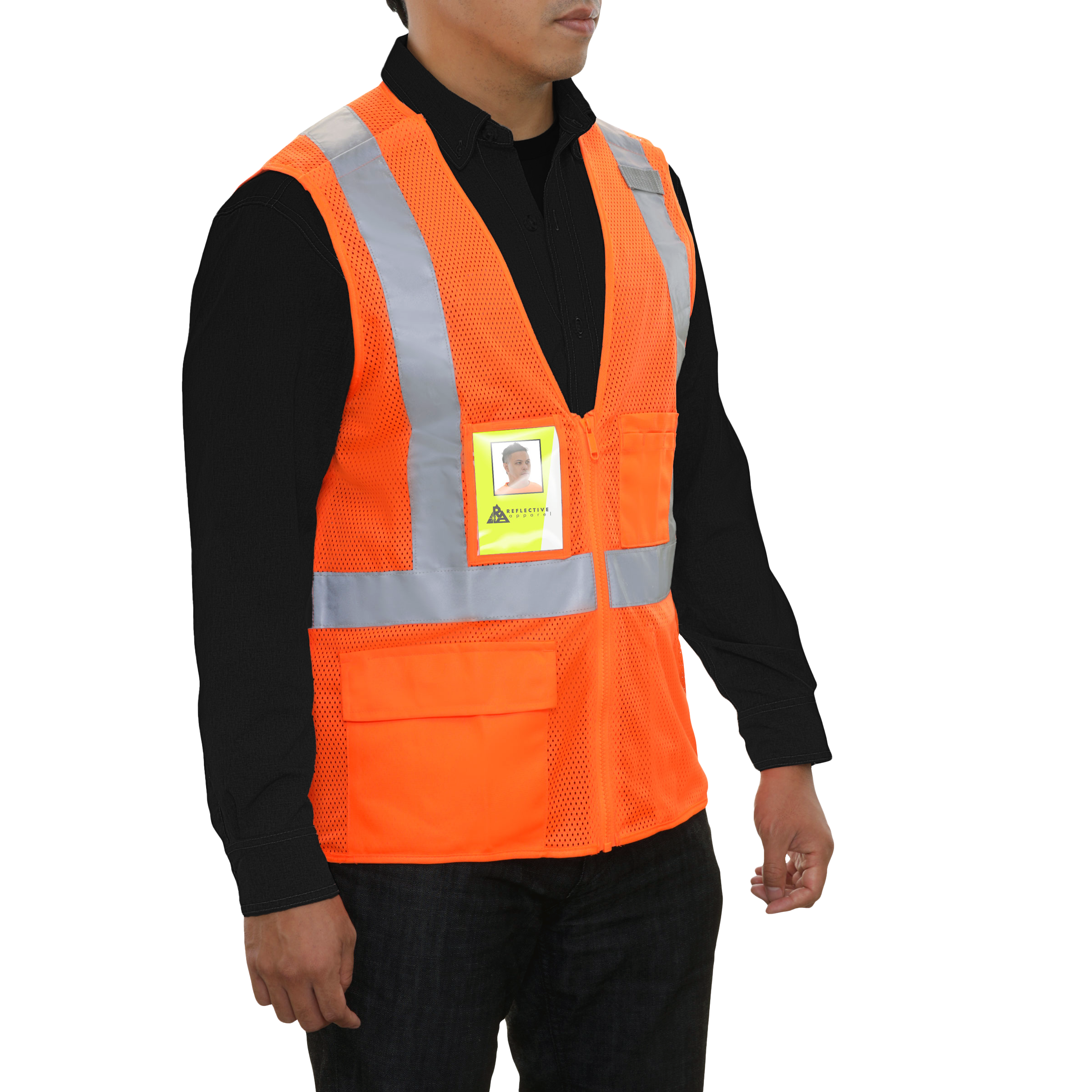 Safety Vest Clear ID Pocket 5pt Breakaway X-Back Orange Zip Mesh-eSafety Supplies, Inc