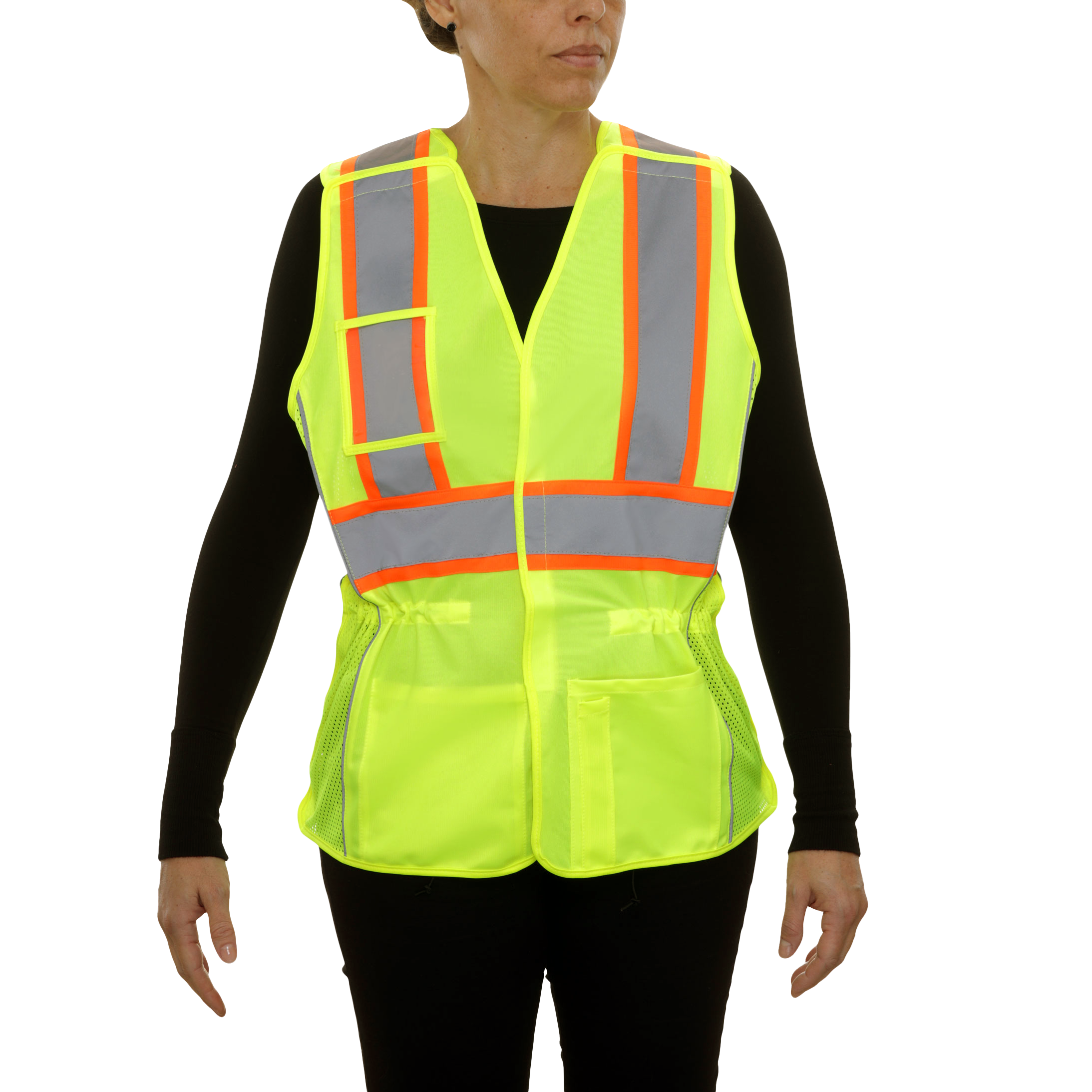 Women's Safety Vest Hi Vis Vest 5pt Breakaway X-Back Lime Mesh DOT-eSafety Supplies, Inc
