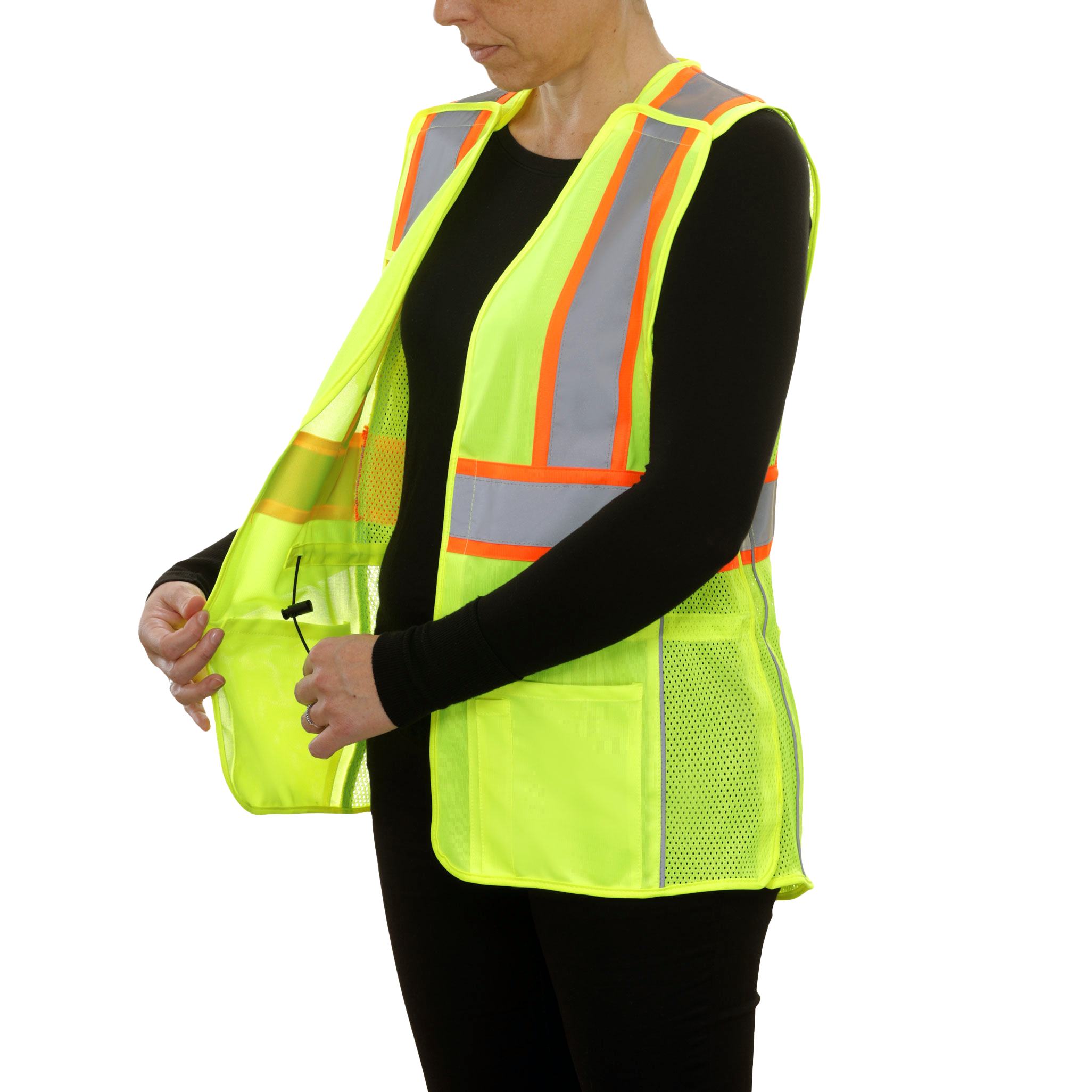 Women's Safety Vest Hi Vis Vest 5pt Breakaway X-Back Lime Mesh DOT-eSafety Supplies, Inc