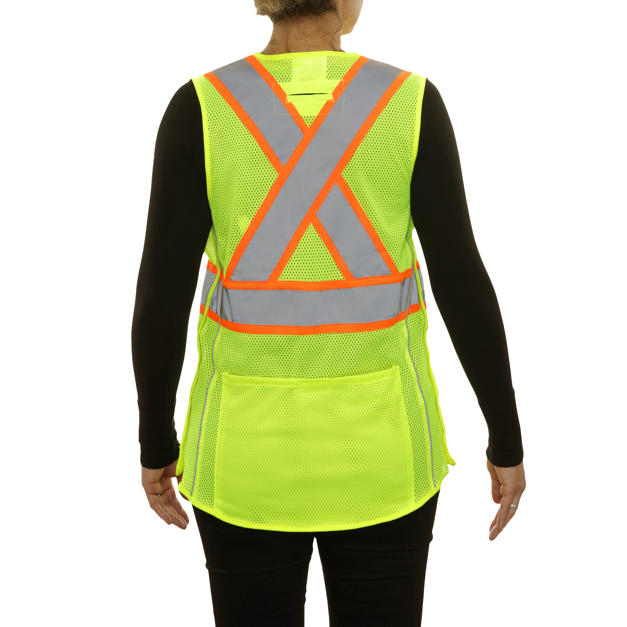 Women's Safety Vest Hi Vis Vest 5pt Breakaway X-Back Lime Mesh DOT-eSafety Supplies, Inc