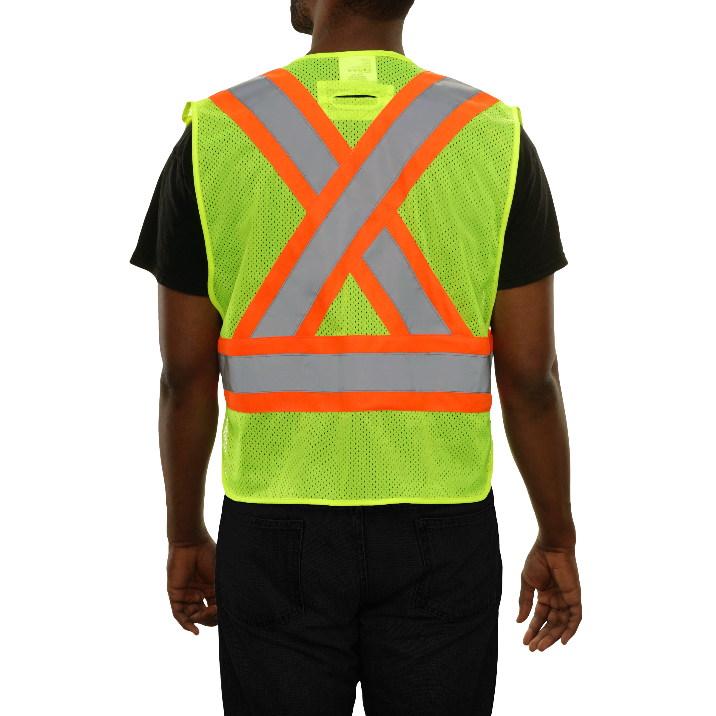 Safety Vest Hi Vis Vest 5pt Breakaway X-Back Lime Mesh w/D-Ring-eSafety Supplies, Inc