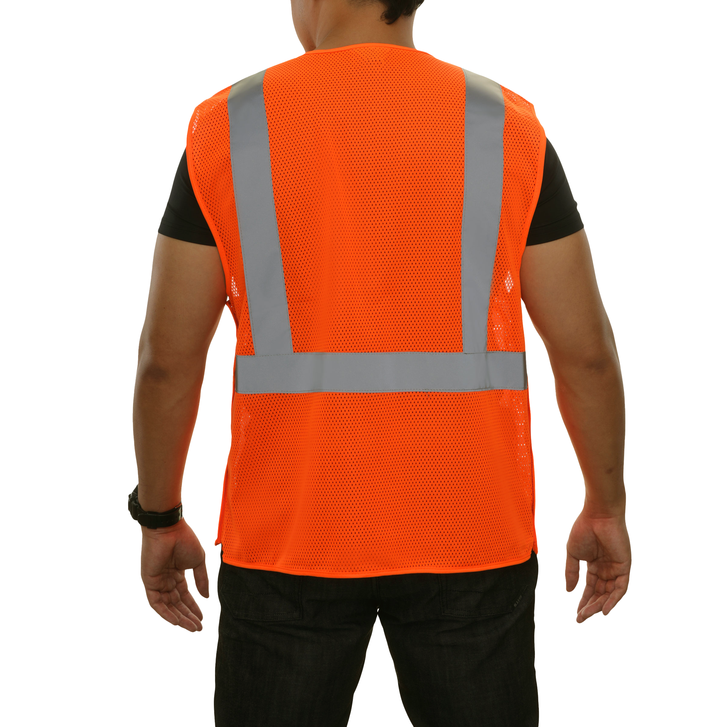 Economy Safety Vest Hi Vis Vest 5pt Breakaway Mesh Red-Orange ANSI 2-eSafety Supplies, Inc