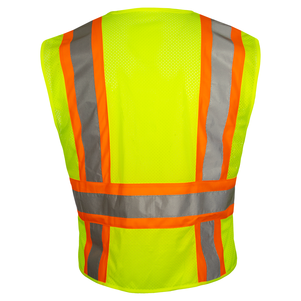 Safety Vest Hi Vis Mesh DOT Contrasting Trim in Orange Adj Side Wraps ANSI 2-eSafety Supplies, Inc
