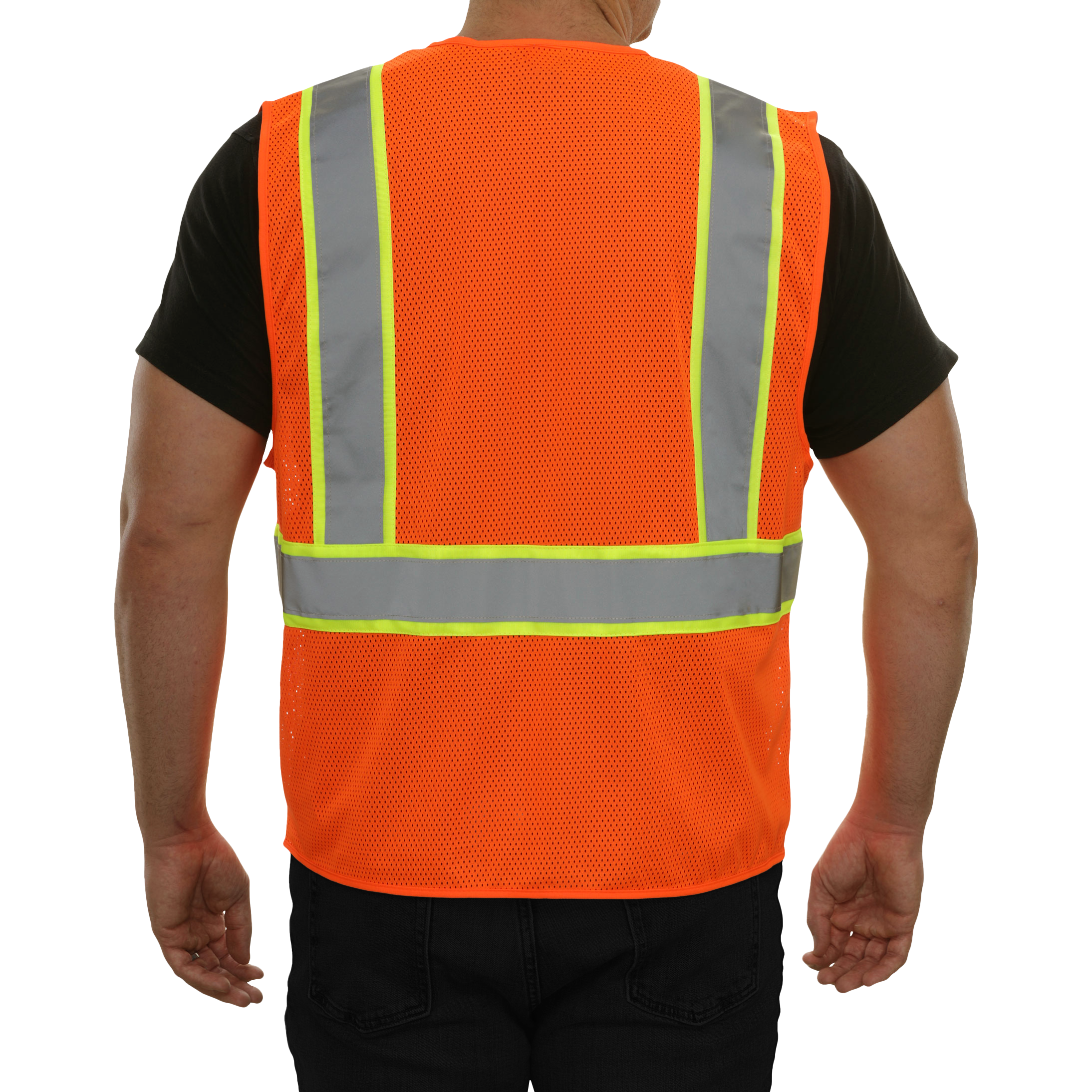 Economy Safety Vest Hi Vis Orange Vest Zip Mesh Contrasting Tape ANSI 2-eSafety Supplies, Inc