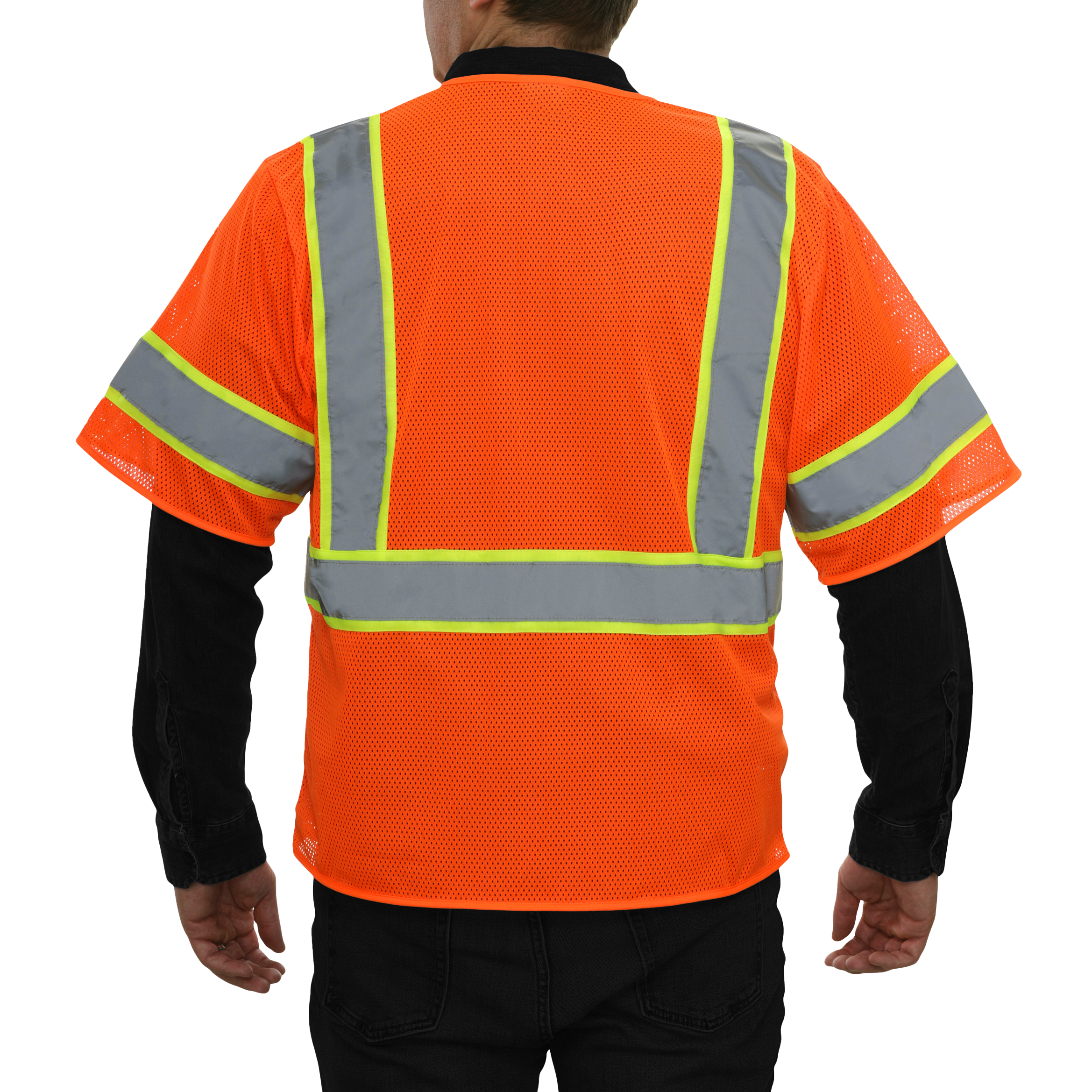 Economy Safety Vest Hi Vis Orange Vest Zip Mesh Contrasting Tape ANSI 3-eSafety Supplies, Inc