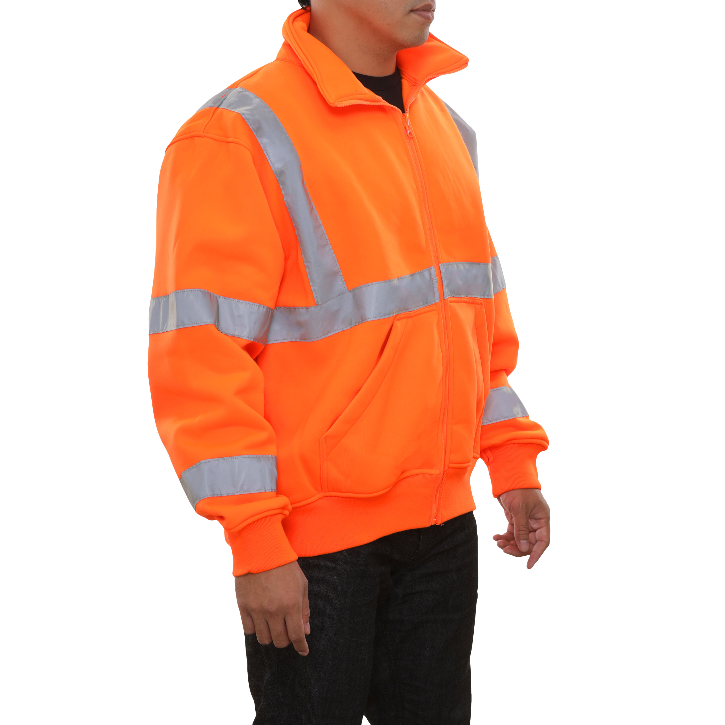 Safety Sweatshirt Hi Vis Full Zip Orange Removeable Hood 10.5oz-eSafety Supplies, Inc