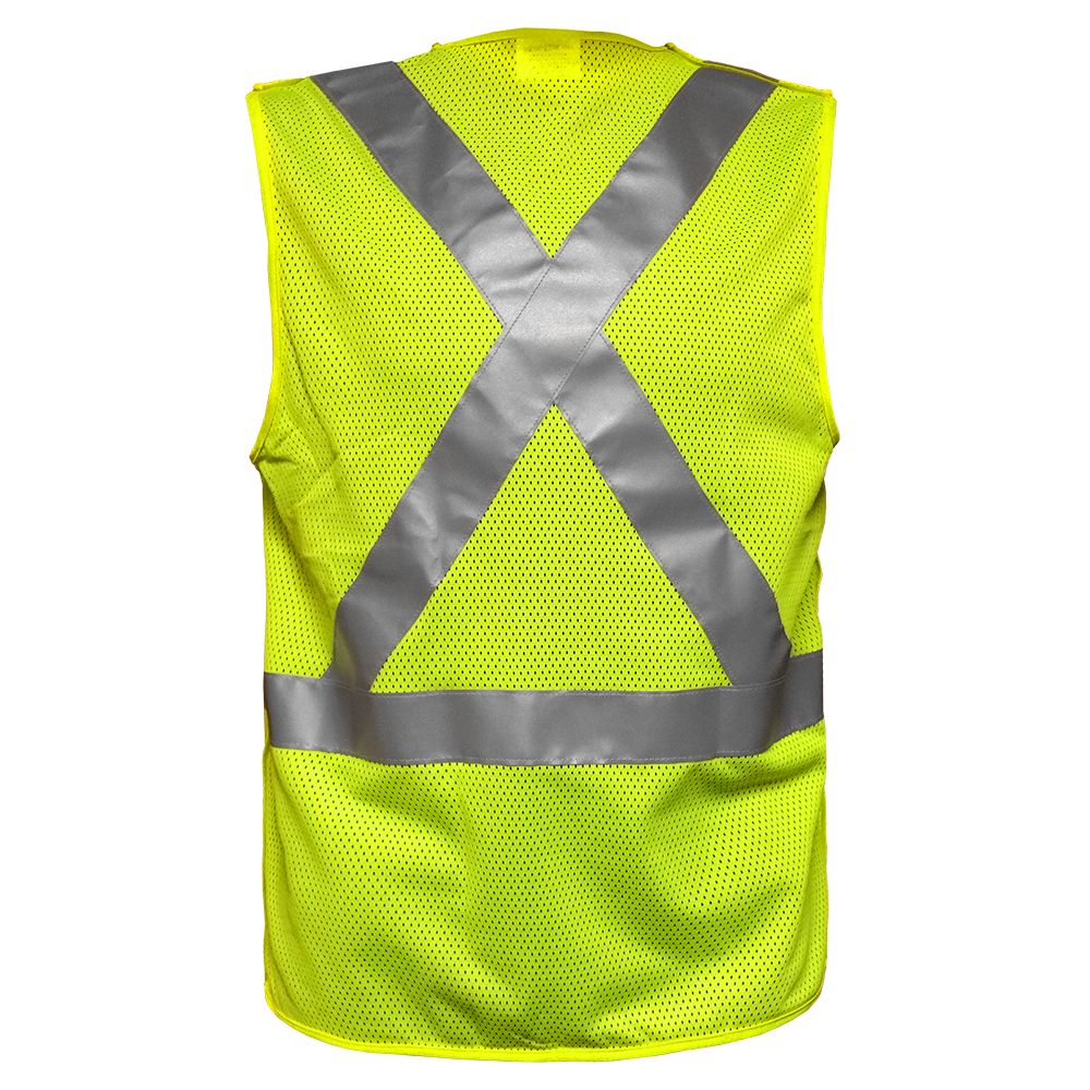 Safety Vest Clear ID Pocket 5pt Breakaway X-Back Lime Zip Mesh-eSafety Supplies, Inc