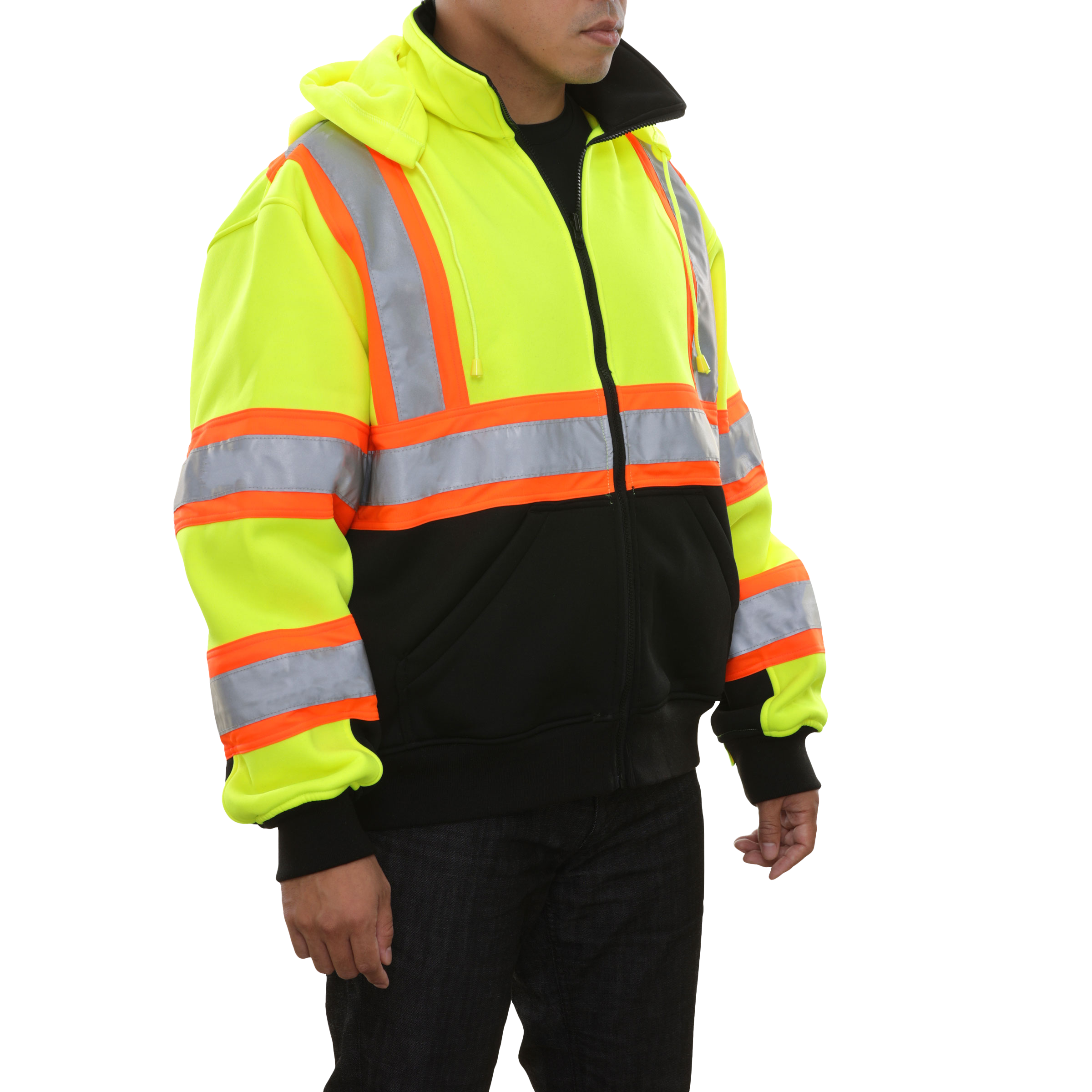 Safety Sweatshirt Hi Vis Full Zip 2-Tone Contrasting X-Back Removeable Hood-eSafety Supplies, Inc