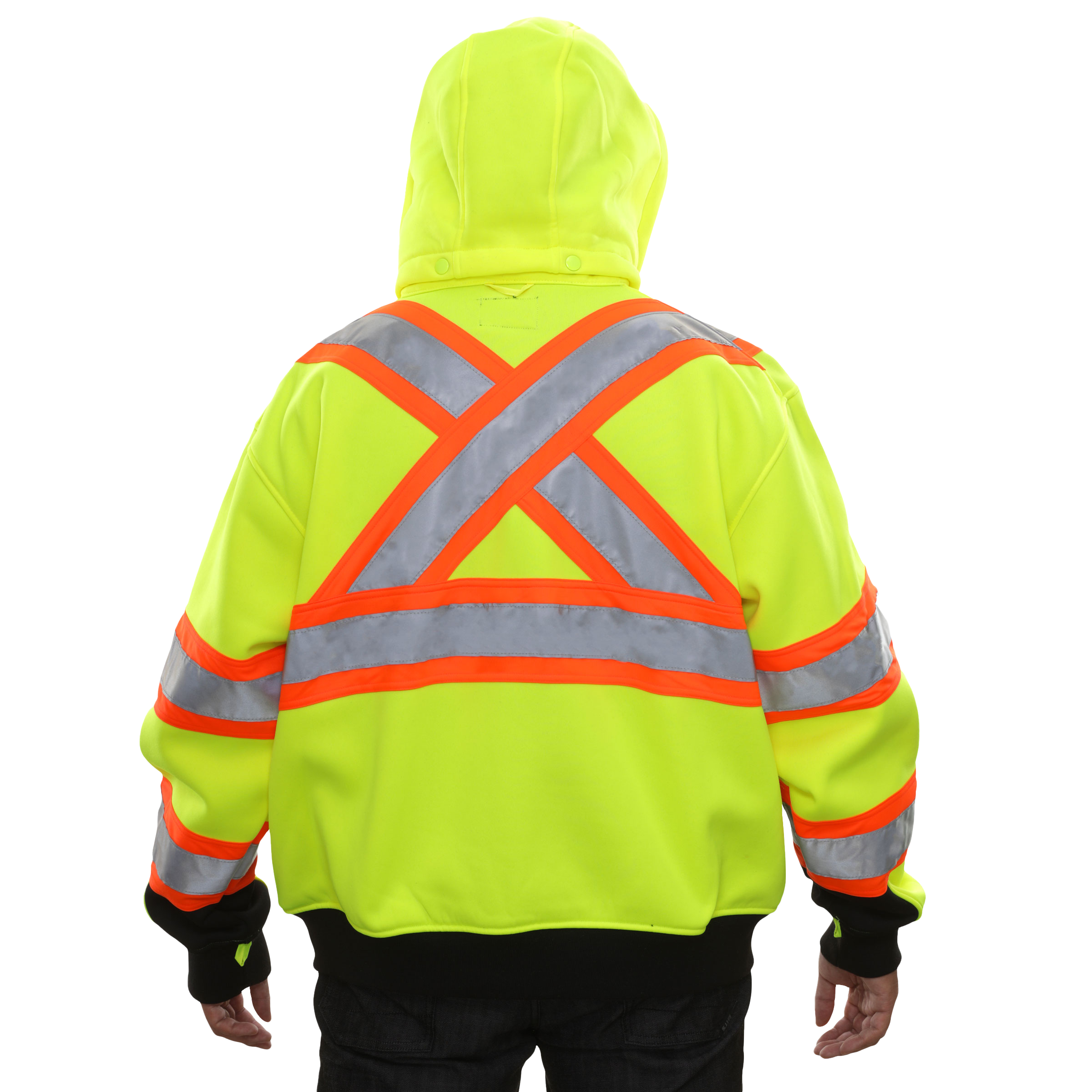 Safety Sweatshirt Hi Vis Full Zip 2-Tone Contrasting X-Back Removeable Hood-eSafety Supplies, Inc