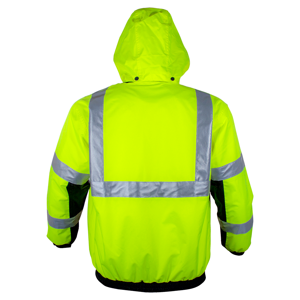 Safety Jacket Hi Vis Bomber Zip-Out Liner Breathable Waterproof Lime & Black-eSafety Supplies, Inc