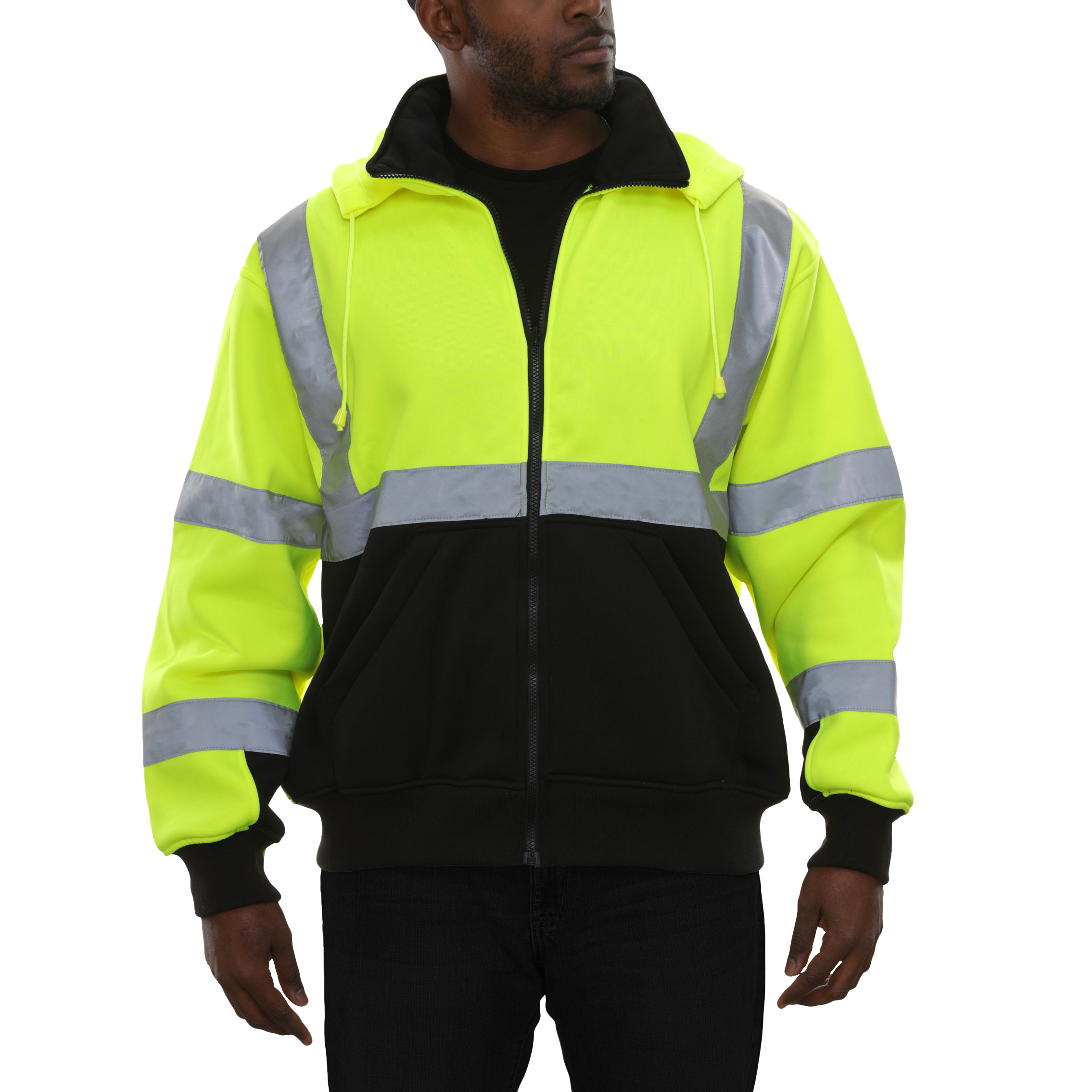 Safety Sweatshirt Hi Vis Full Zip 2-Tone Removeable Hood 10.5oz-eSafety Supplies, Inc