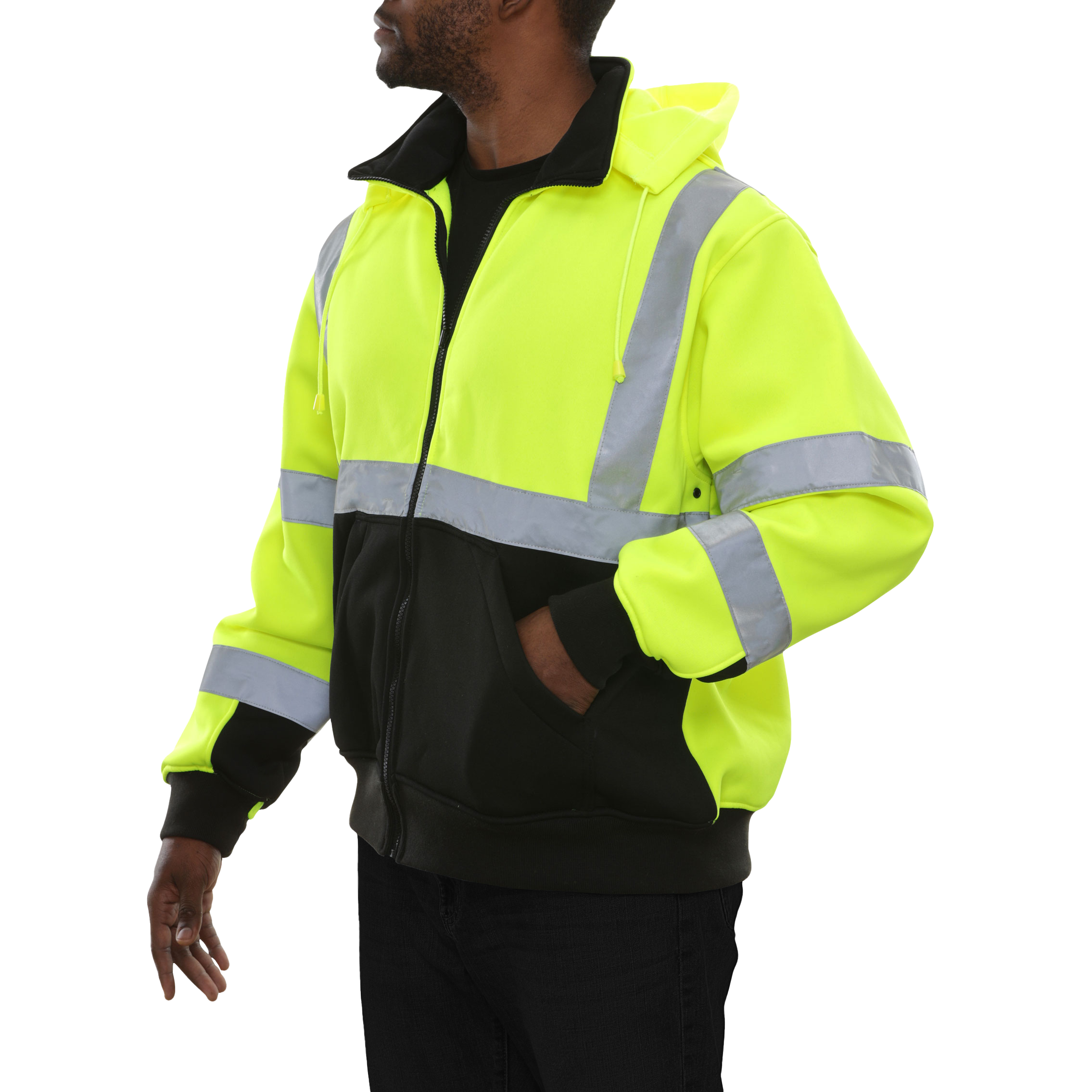 Safety Sweatshirt Hi Vis Full Zip 2-Tone Removeable Hood 10.5oz-eSafety Supplies, Inc