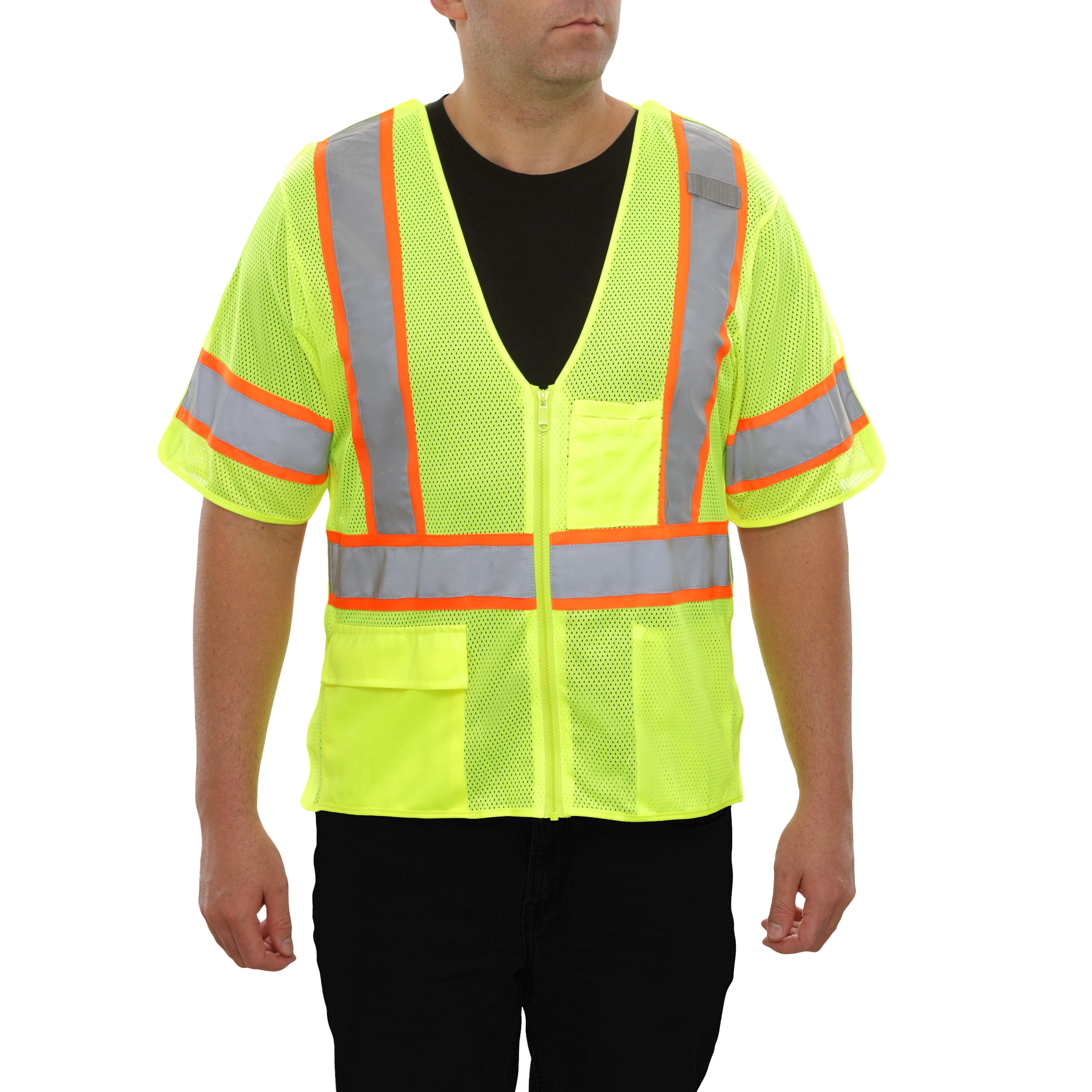 Safety Vest Hi Vis Vest 5pt Breakaway Zip Mesh ANSI 3-eSafety Supplies, Inc