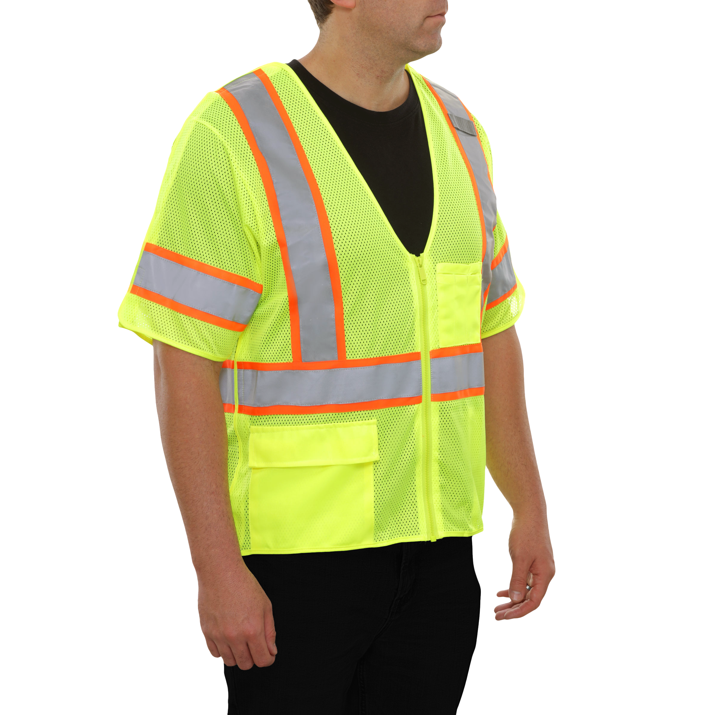 Safety Vest Hi Vis Vest 5pt Breakaway Zip Mesh ANSI 3-eSafety Supplies, Inc