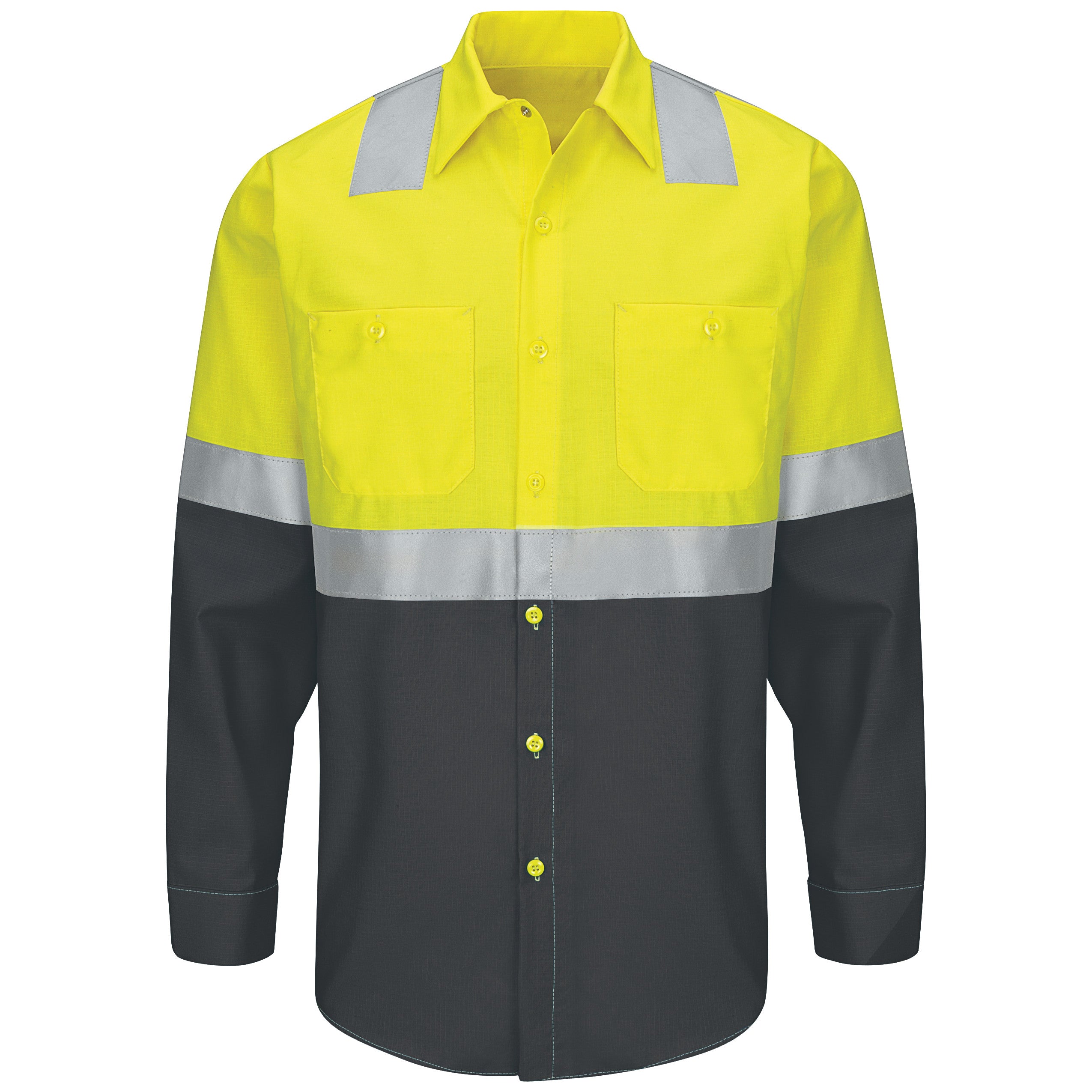 HI-VISIBILITY LONG SLEEVE COLORBLOCK RIPSTOP WORK SHIRT - TYPE R, CLASS 2 SY14 - Hi-Vis Yellow/Charcoal-eSafety Supplies, Inc