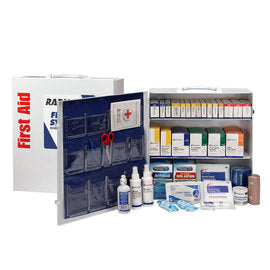 RADNOR™ White Metal Portable Or Wall Mounted 100 - 150 Person 3 Shelf First Aid Cabinet With Medicinals-eSafety Supplies, Inc