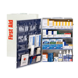RADNOR™ White Metal Portable Or Wall Mounted 150 - 200 Person 4 Shelf First Aid Cabinet With Medicinals-eSafety Supplies, Inc