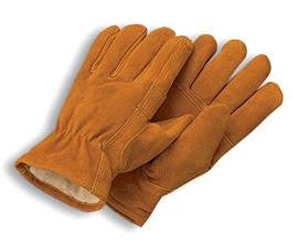 Radnor Large Brown Leather Pile Lined Cold Weather Gloves With Keystone Thumb, Slip On Cuffs, Color Coded Hem And Shirred Elastic Wrist-eSafety Supplies, Inc