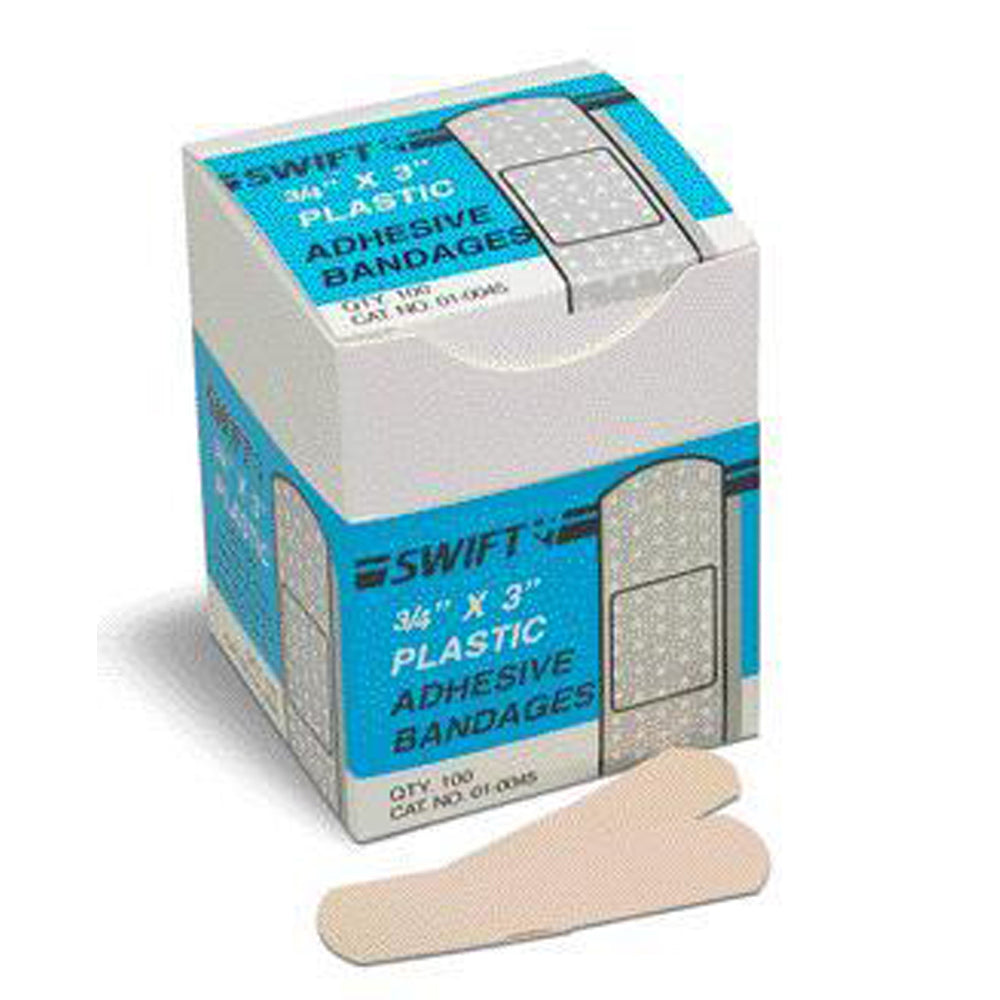Swift First Aid 3/4" X 3" Plastic Strip Adhesive Bandage (100 Per Box)-eSafety Supplies, Inc