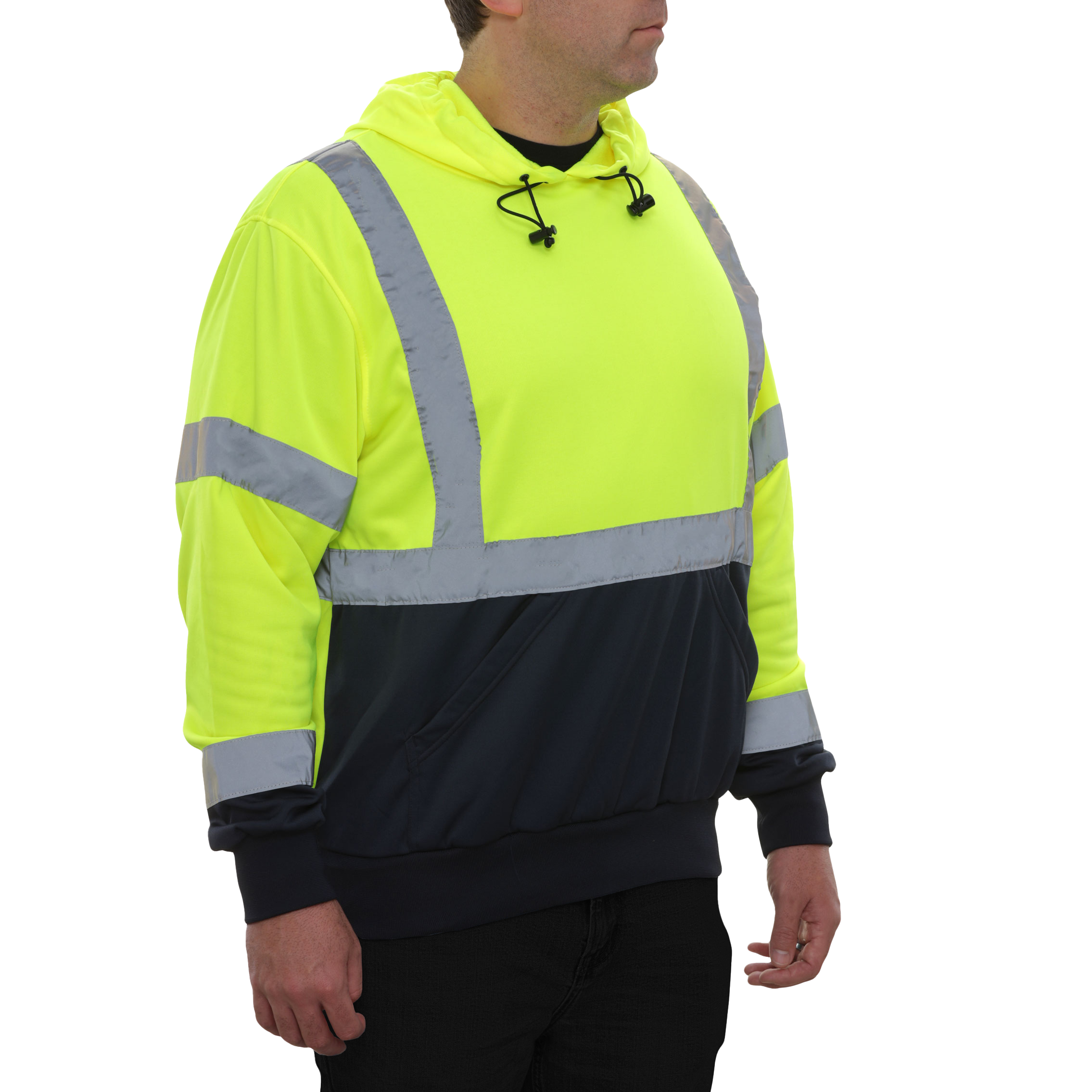 Safety Hoodie Hi Vis 2-Tone Pullover 7 oz Lime & Navy-eSafety Supplies, Inc