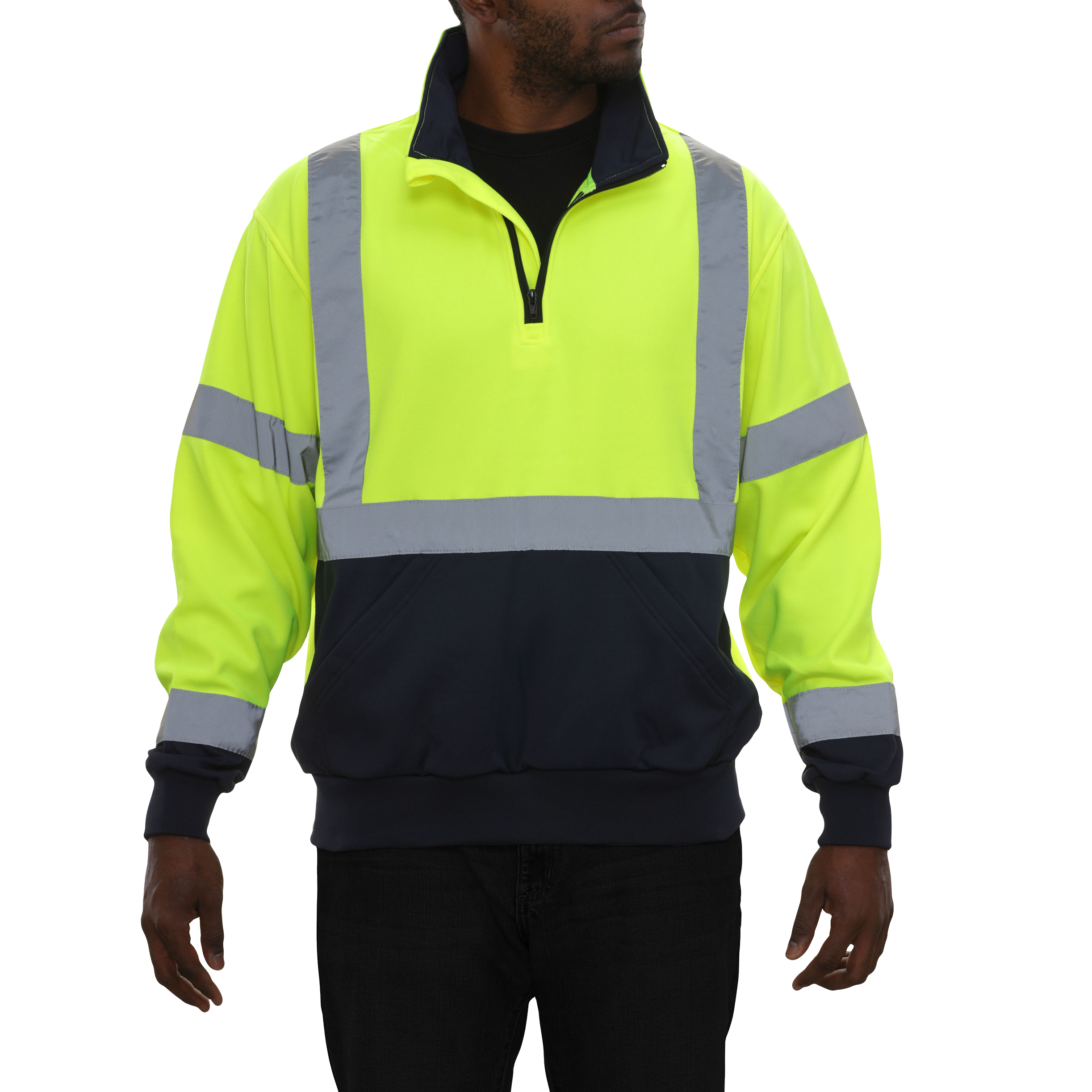 Hi Vis 2-Tone Quarter Zip Fleece 7 oz Lime & Navy-eSafety Supplies, Inc