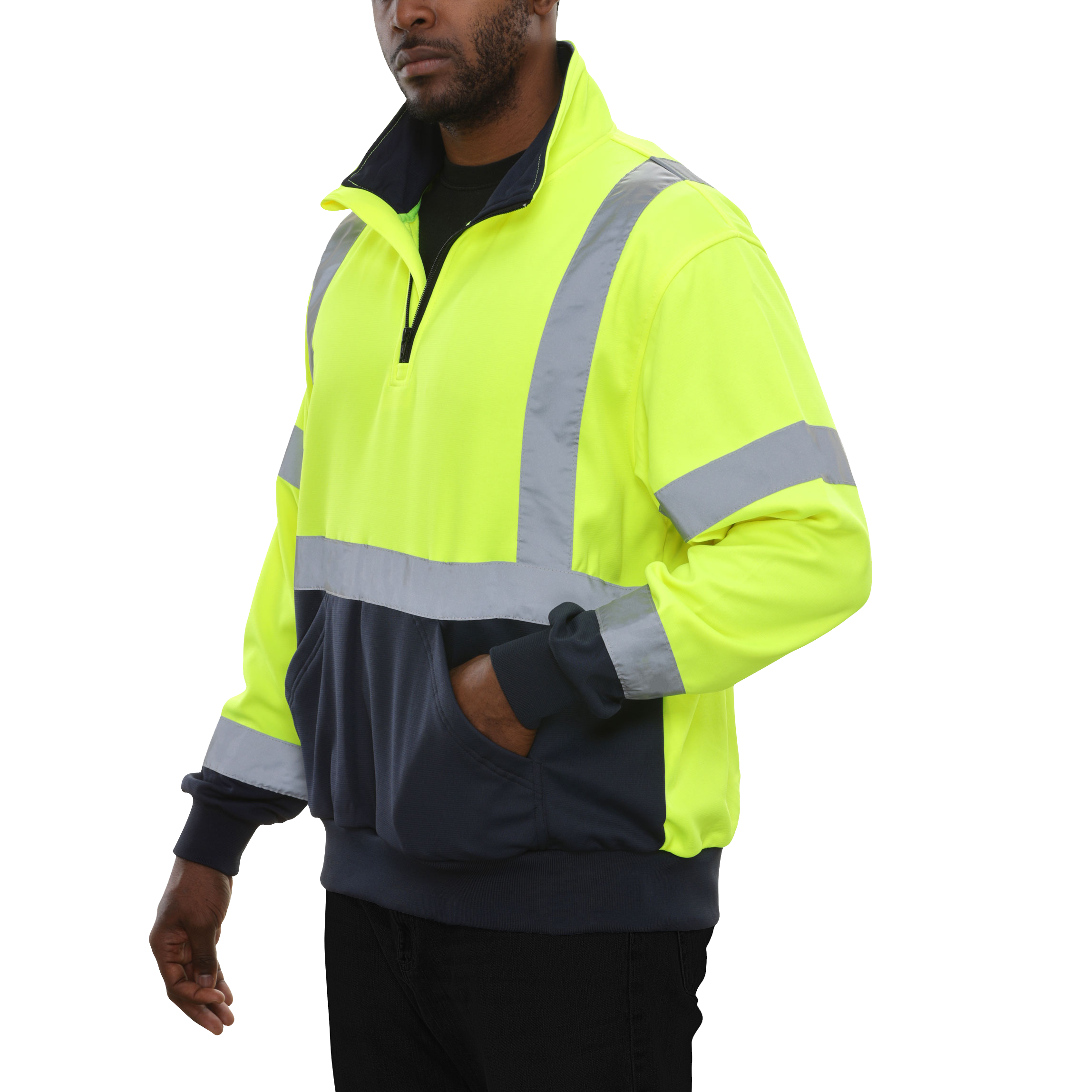 Hi Vis 2-Tone Quarter Zip Fleece 7 oz Lime & Navy-eSafety Supplies, Inc