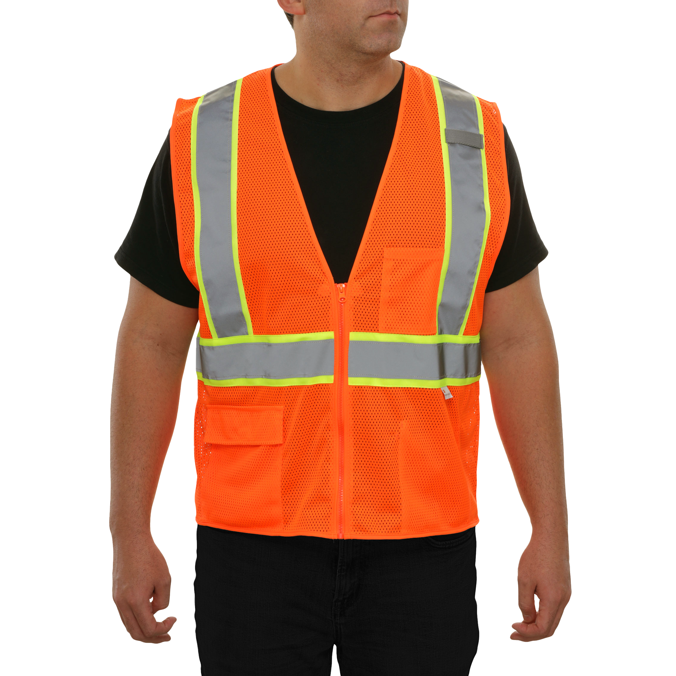Economy Safety Vest Hi Vis Orange Vest Zip Mesh Contrasting Tape ANSI 2-eSafety Supplies, Inc