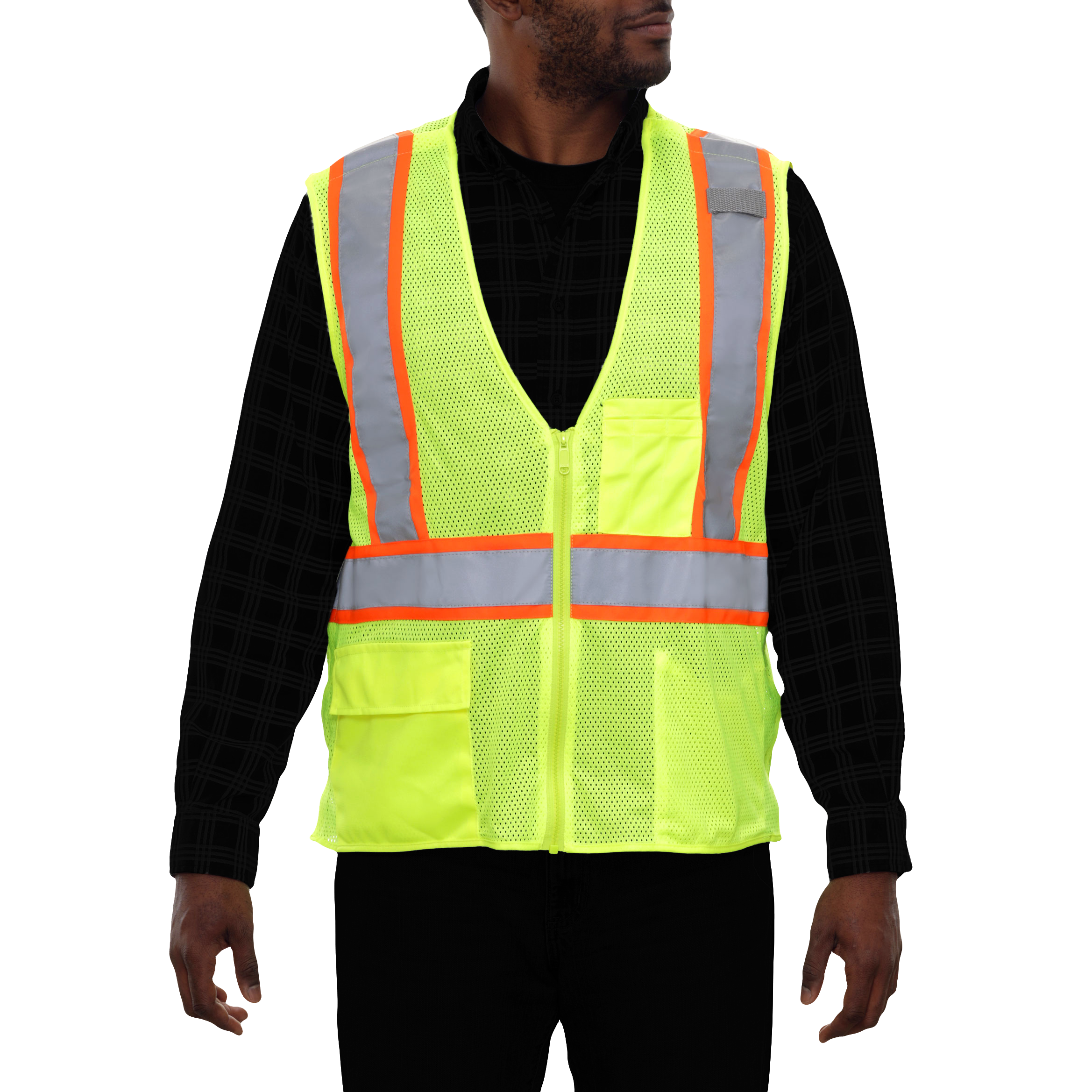 Safety Vest Hi Vis Vest 5pt Breakaway Zip Lime Mesh Contrasting DOT-eSafety Supplies, Inc