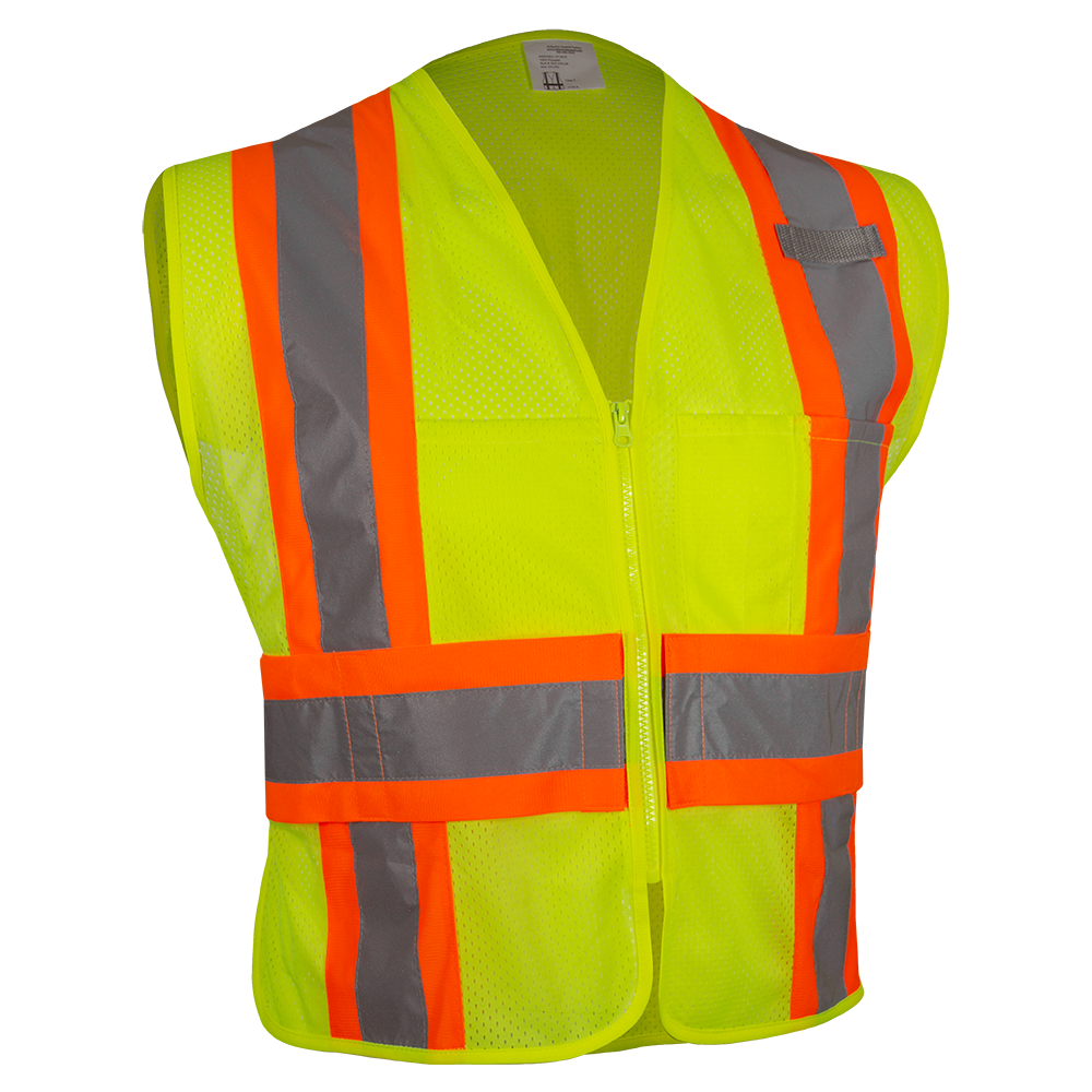 Safety Vest Hi Vis Mesh DOT Contrasting Trim in Orange Adj Side Wraps ANSI 2-eSafety Supplies, Inc