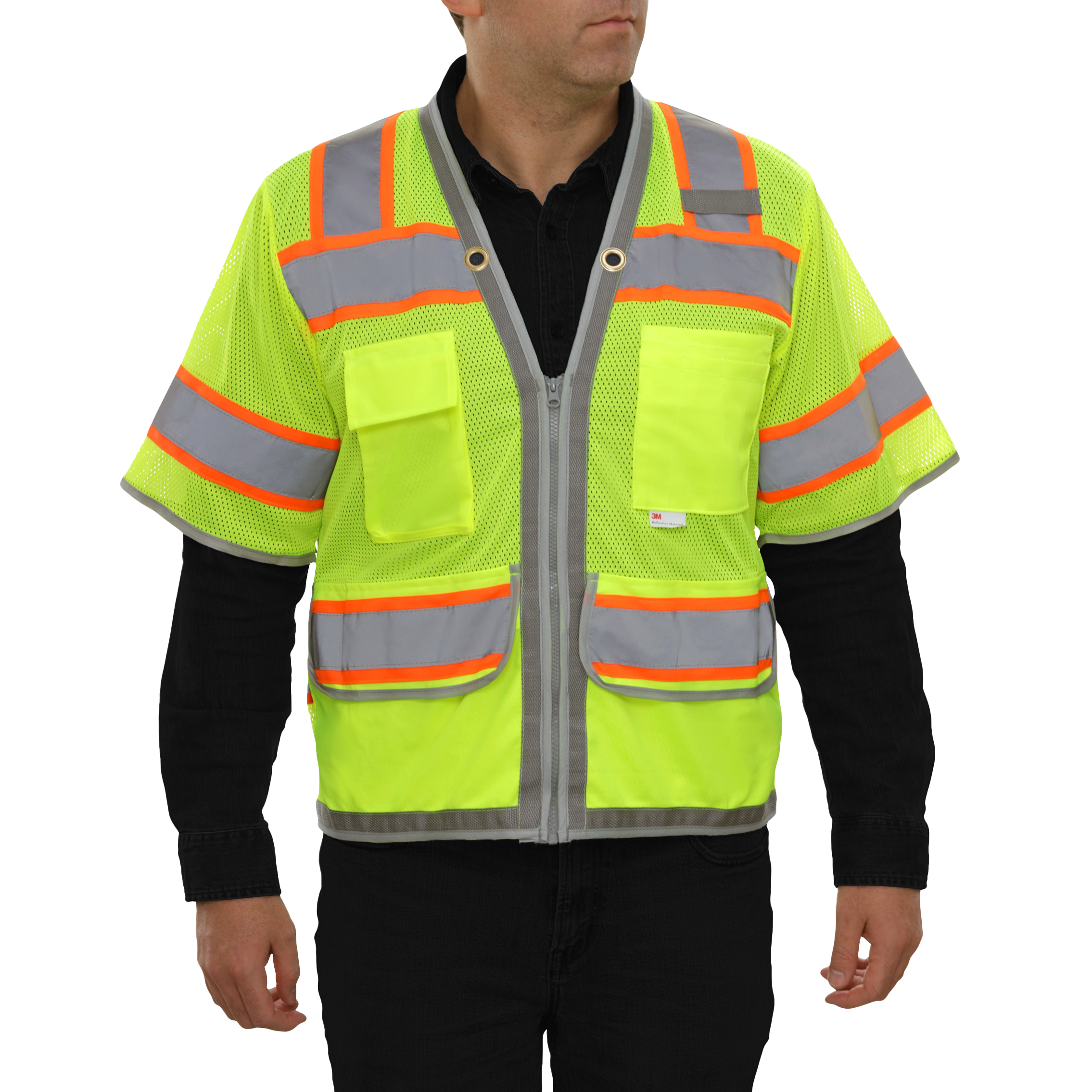 Multi-Pocket Safety Vest Hi-Vis Lime Mesh Vest Surveyor Contrasting Trim-eSafety Supplies, Inc