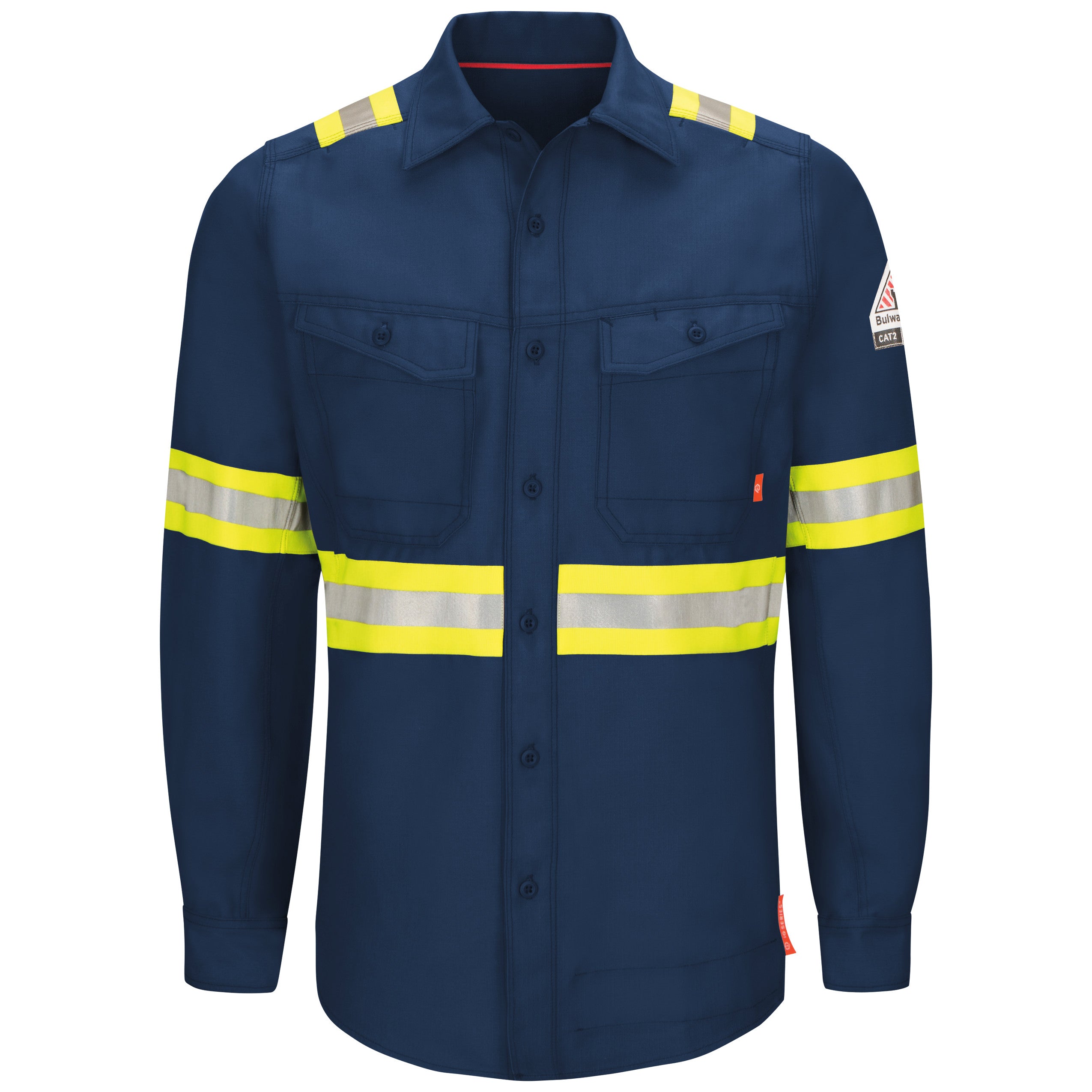 iQ Series® Endurance Men's FR Enhanced Visibility Work Shirt QS40 - Navy-eSafety Supplies, Inc