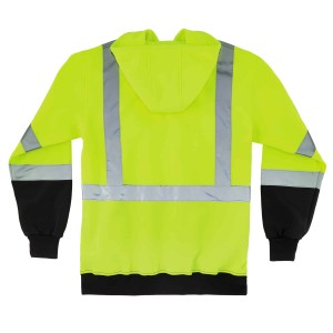 GloWear 8372 Class 3 Zip-Up Hi-Vis Hooded Sweatshirt Jacket - Black Front-eSafety Supplies, Inc