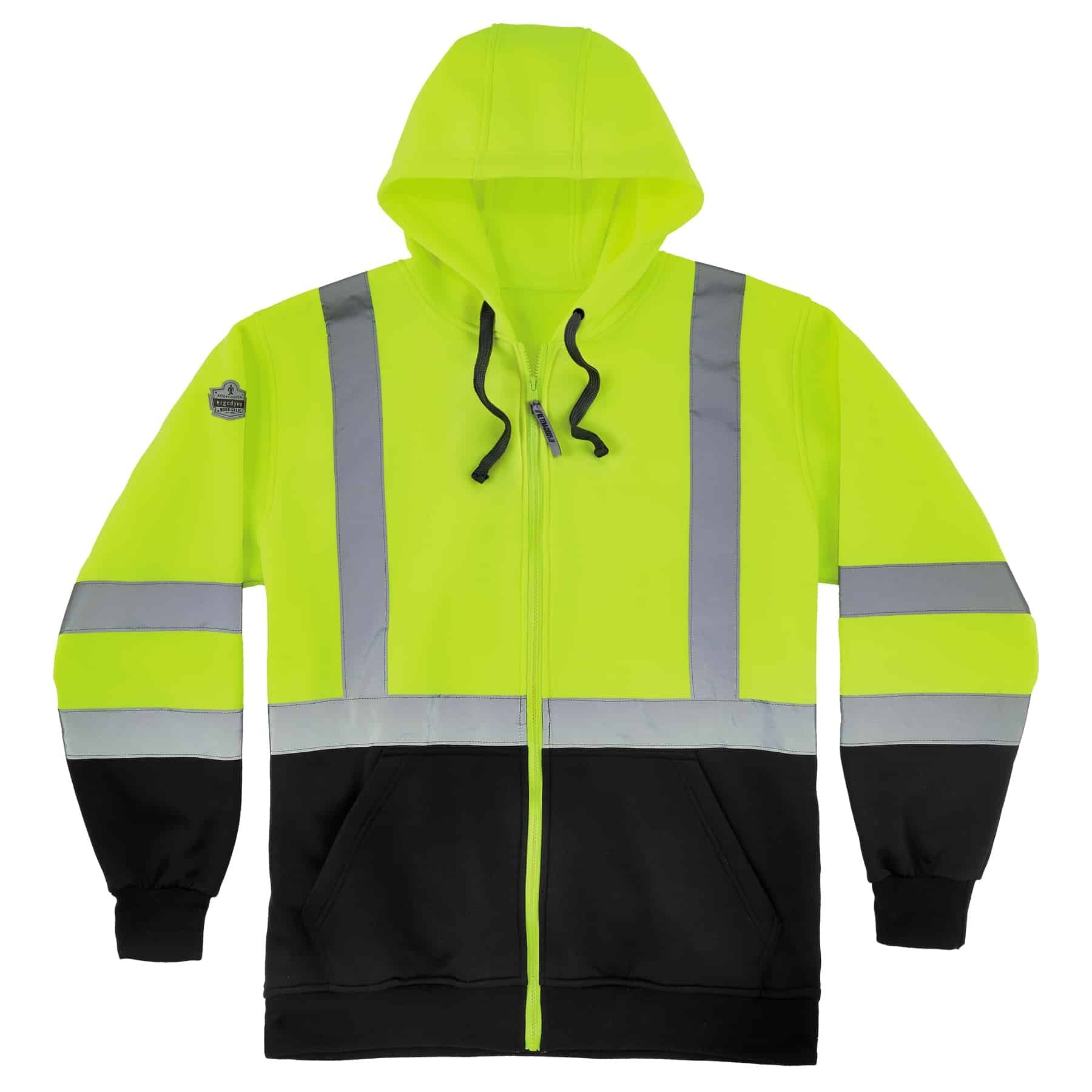 GloWear 8372 Class 3 Zip-Up Hi-Vis Hooded Sweatshirt Jacket - Black Front-eSafety Supplies, Inc