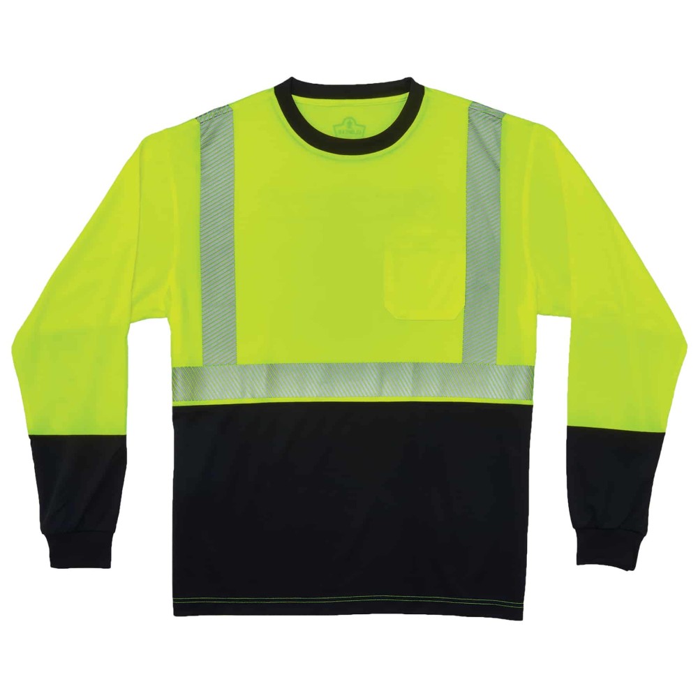 GloWear 8281BK Hi-Vis Performance Long Sleeve T-Shirt - Type R Class 2 Black Bottom-eSafety Supplies, Inc