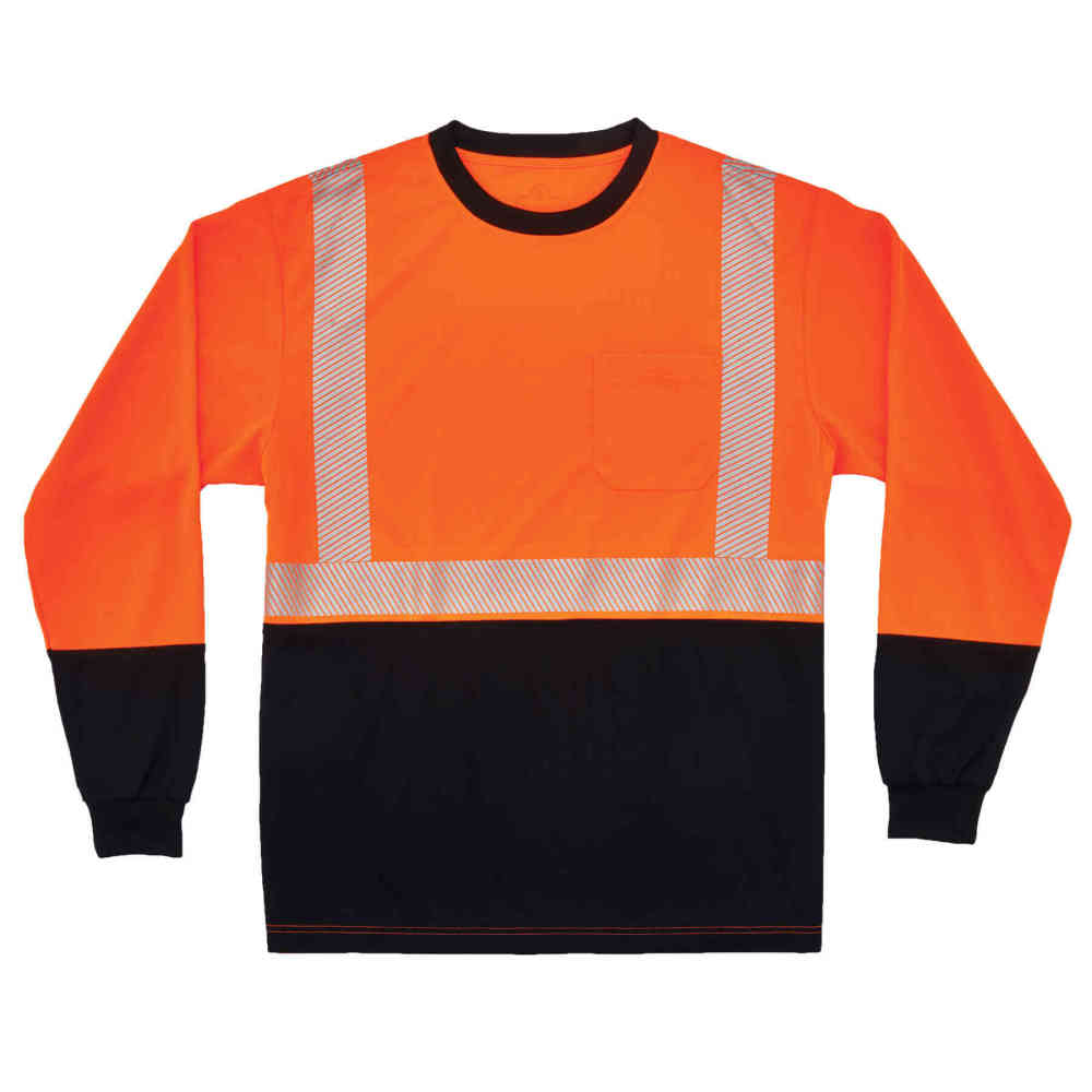 GloWear 8281BK Hi-Vis Performance Long Sleeve T-Shirt - Type R Class 2 Black Bottom-eSafety Supplies, Inc