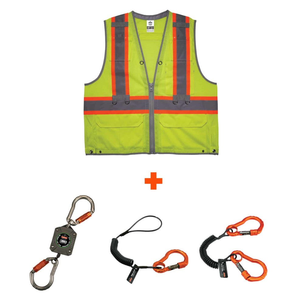 GloWear 8231TVK Hi-Vis Tool Tethering Safety Vest Kit - Type R Class 2 Zipper Dual Certified-eSafety Supplies, Inc