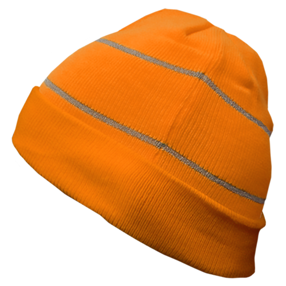 Safety Beanie Hi Vis Orange Cuffed Knit Cap Retroreflective Thread-eSafety Supplies, Inc