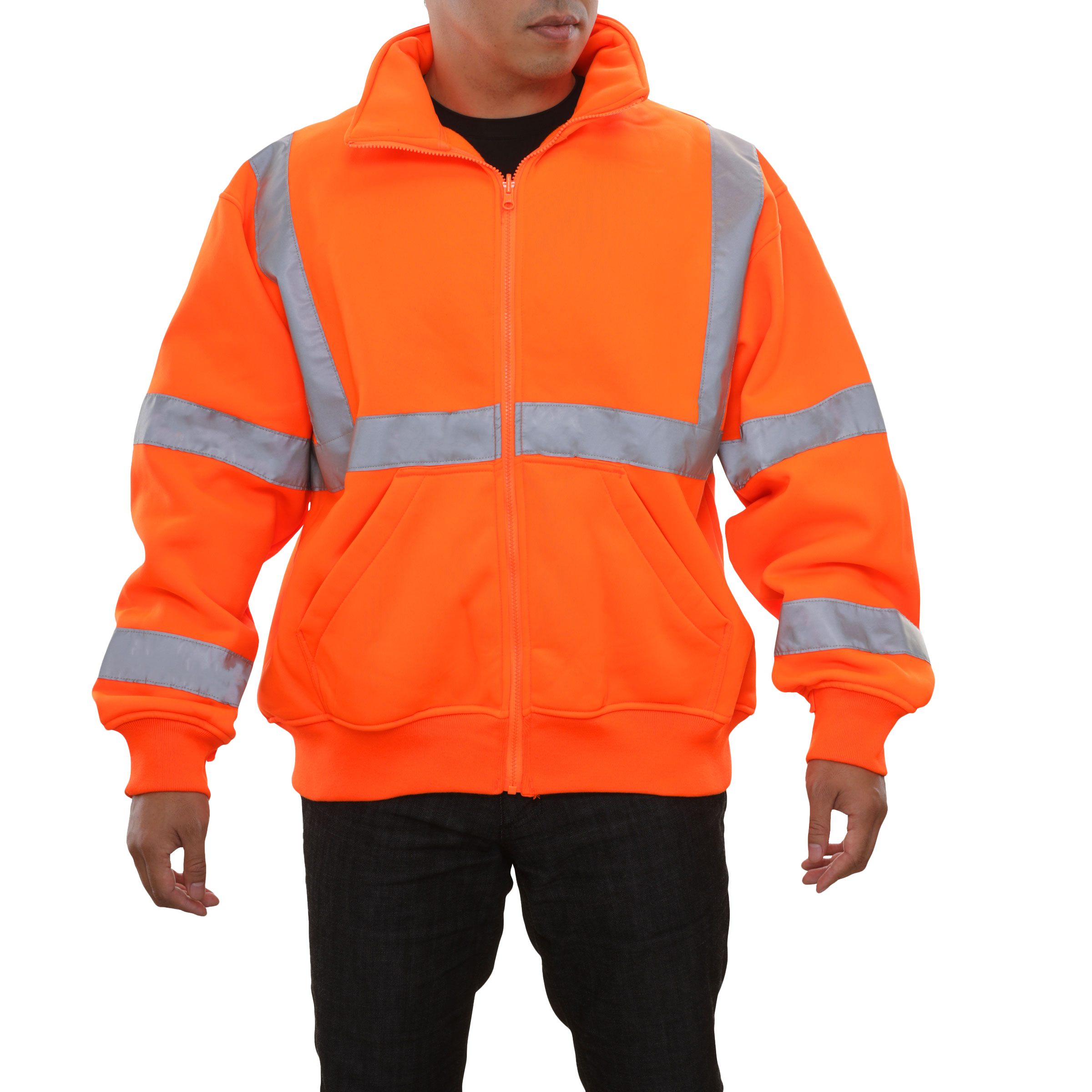 Safety Sweatshirt Hi Vis Full Zip Orange Removeable Hood 10.5oz-eSafety Supplies, Inc