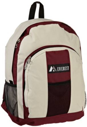 Everest Luggage Backpack with Front and Side Pockets - Burgundy/Beige-eSafety Supplies, Inc