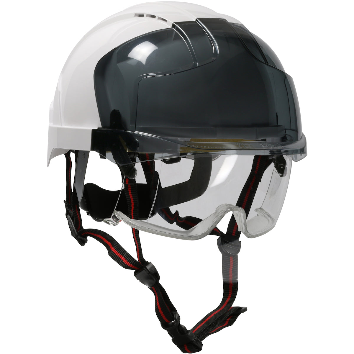 EVO® VISTA™ ASCEND™ Type I, Vented Industrial Safety Helmet with fully adjustable four point chinstrap, Lightweight ABS Shell, Integrated ANSI Z87.1 Eye Protection, 6-Point Polyester Suspension and Wheel Ratchet Adjustment