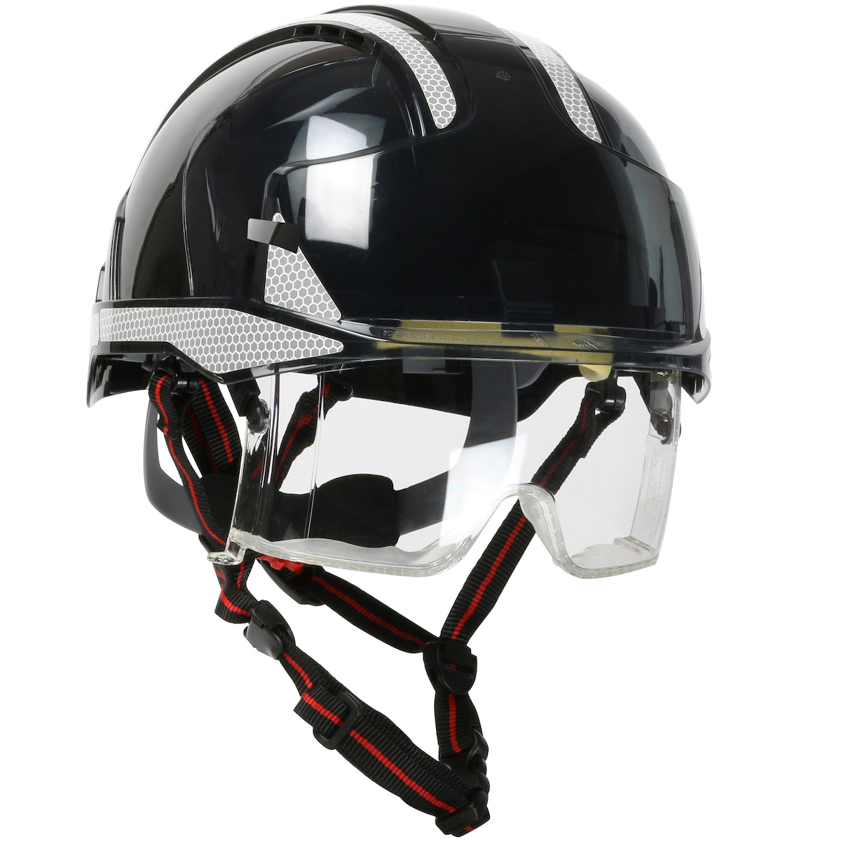 EVO® VISTA™ ASCEND™ Type I, Vented Industrial Safety Helmet with fully adjustable four point chinstrap, Lightweight ABS Shell, Integrated ANSI Z87.1 Eye Protection, 6-Point Polyester Suspension and Wheel Ratchet Adjustment
