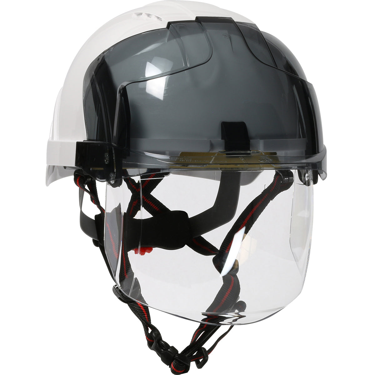 EVO® VISTA™ ASCEND™ Type I, Non-vented Industrial Safety Helmet with fully adjustable four point chinstrap, Lightweight ABS Shell, Integrated Faceshield, 6-Point Polyester Suspension and Wheel Ratchet Adjustment
